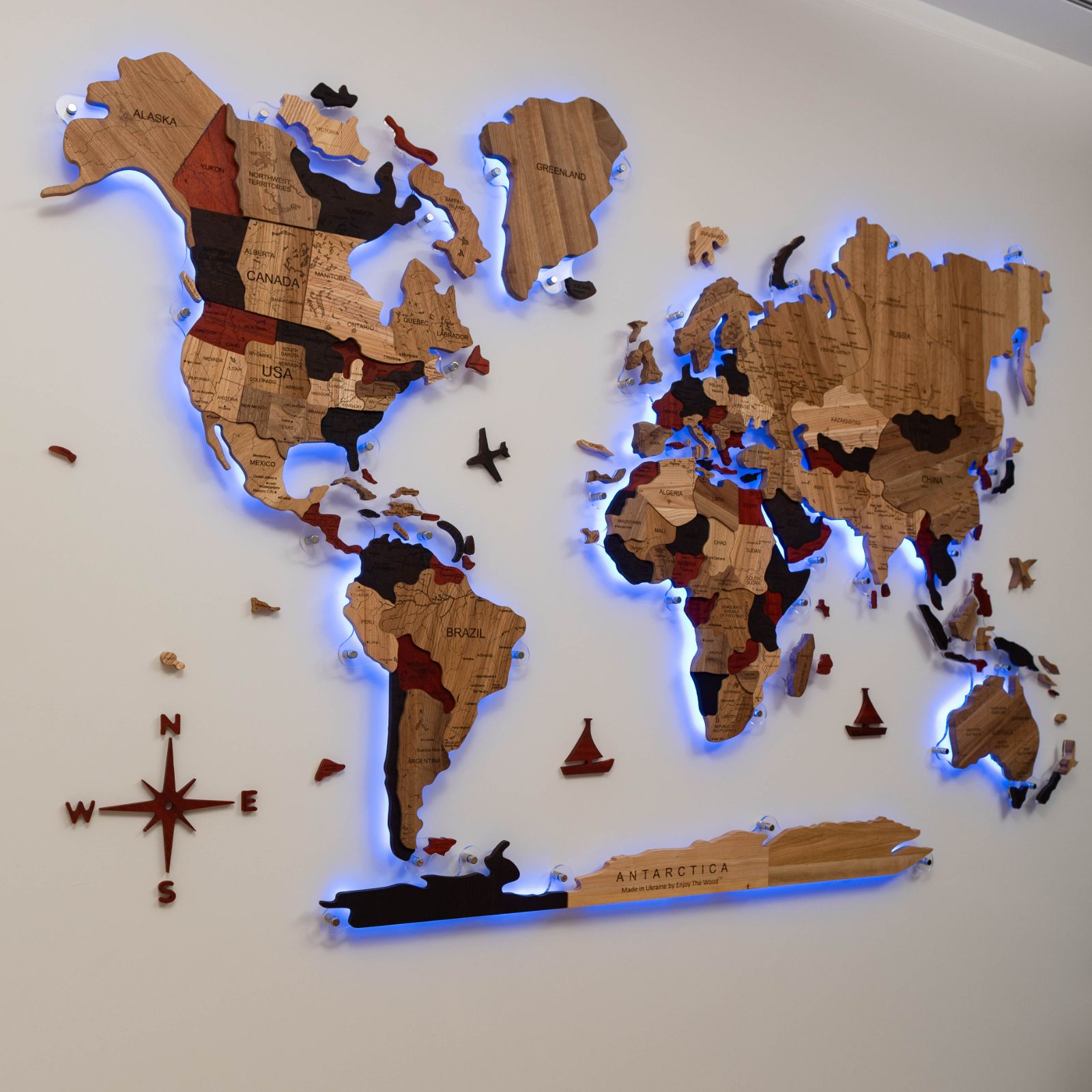 Mappa del Mondo 3D in Legno Massello