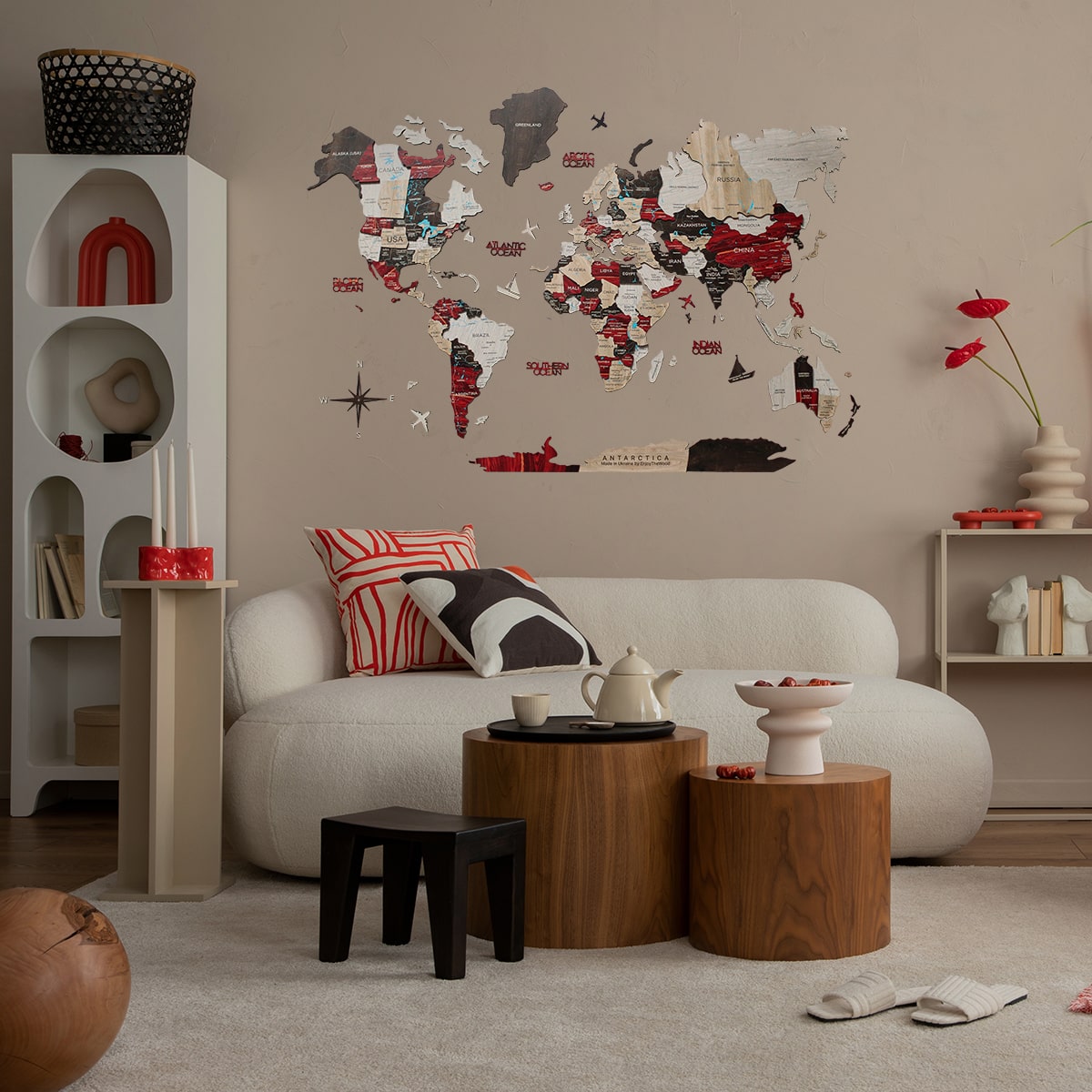 Mappa del mondo 3D in legno Urban stile contemporaneo
