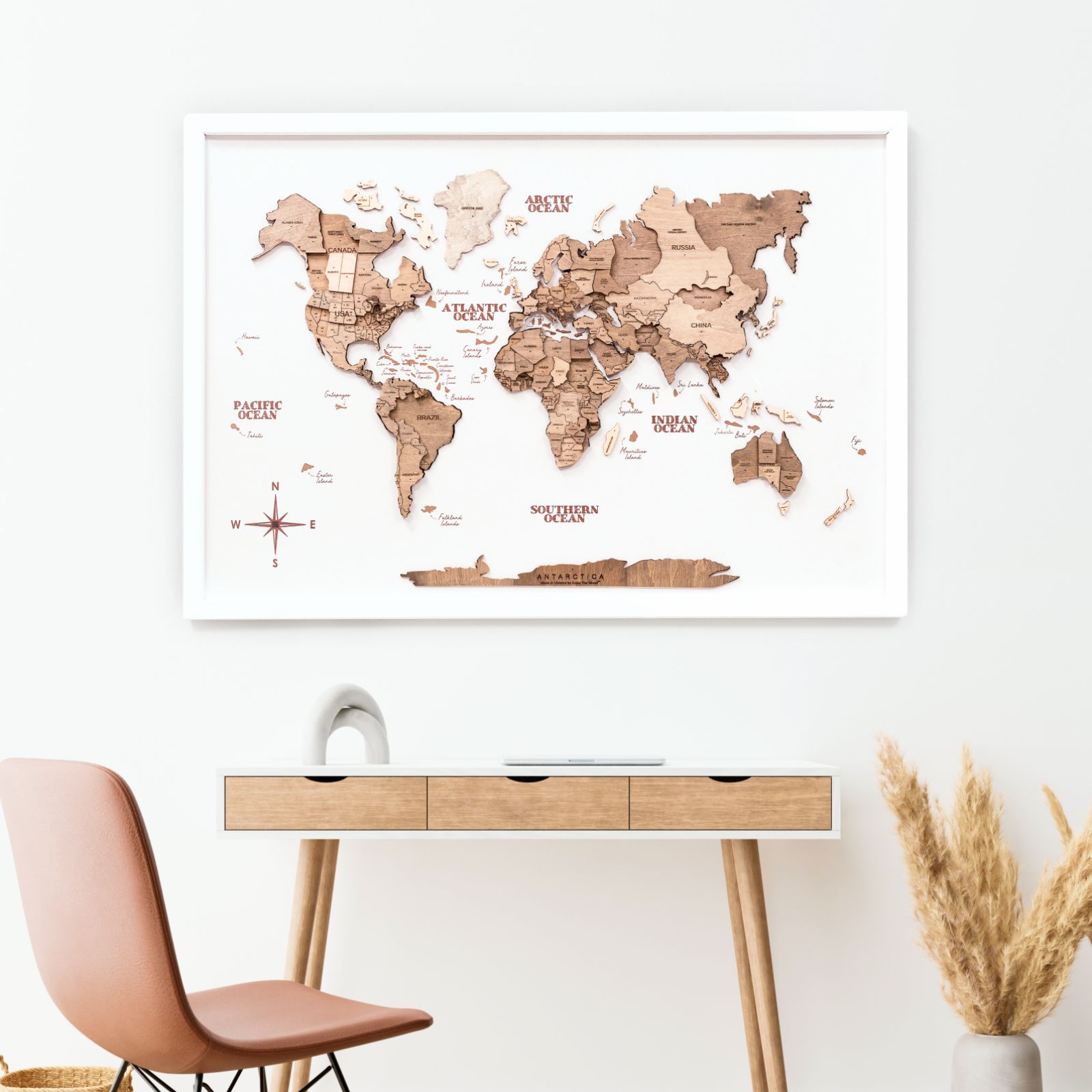 Mappa del Mondo 3D in Legno – Pannello Terra