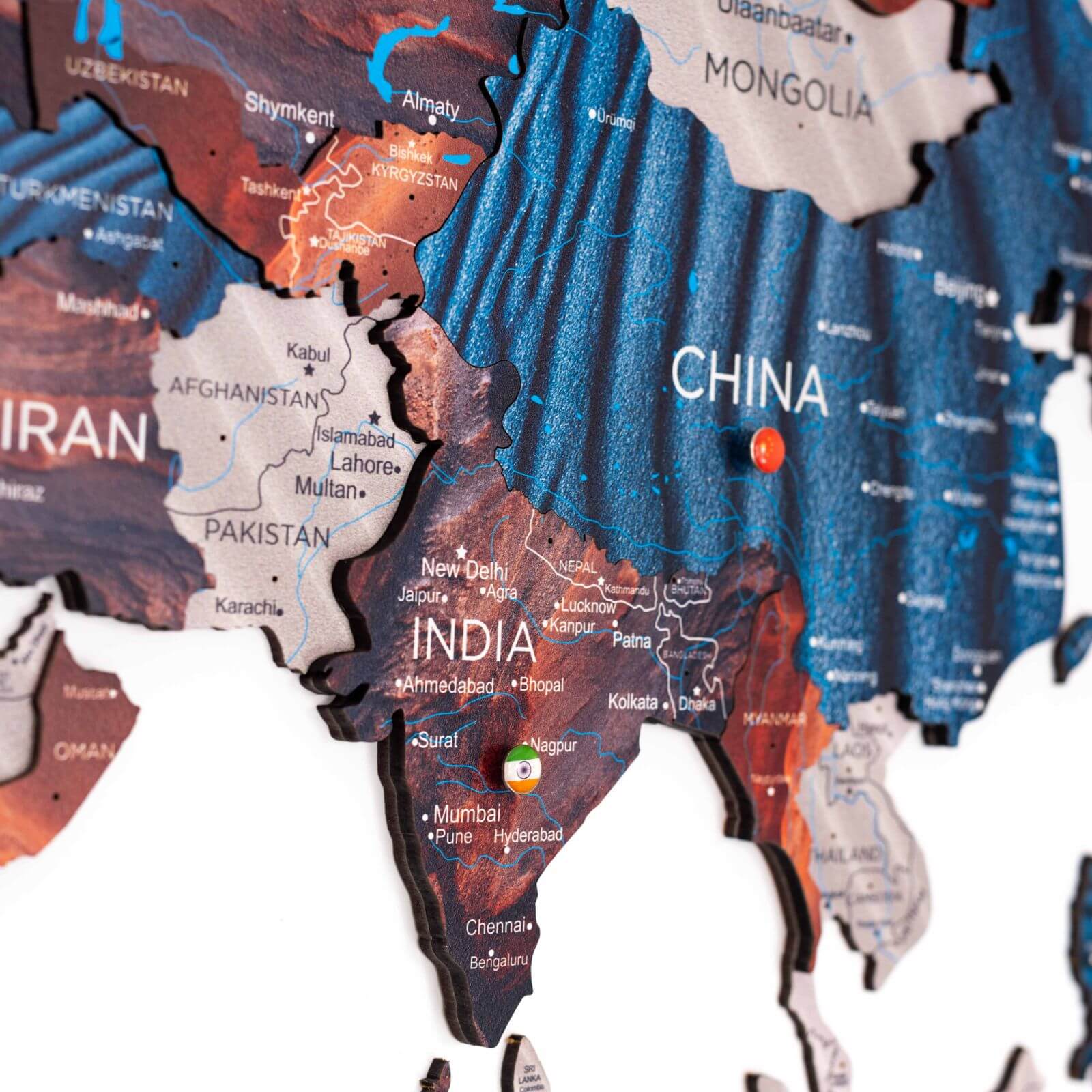 wooden colored map wall decor