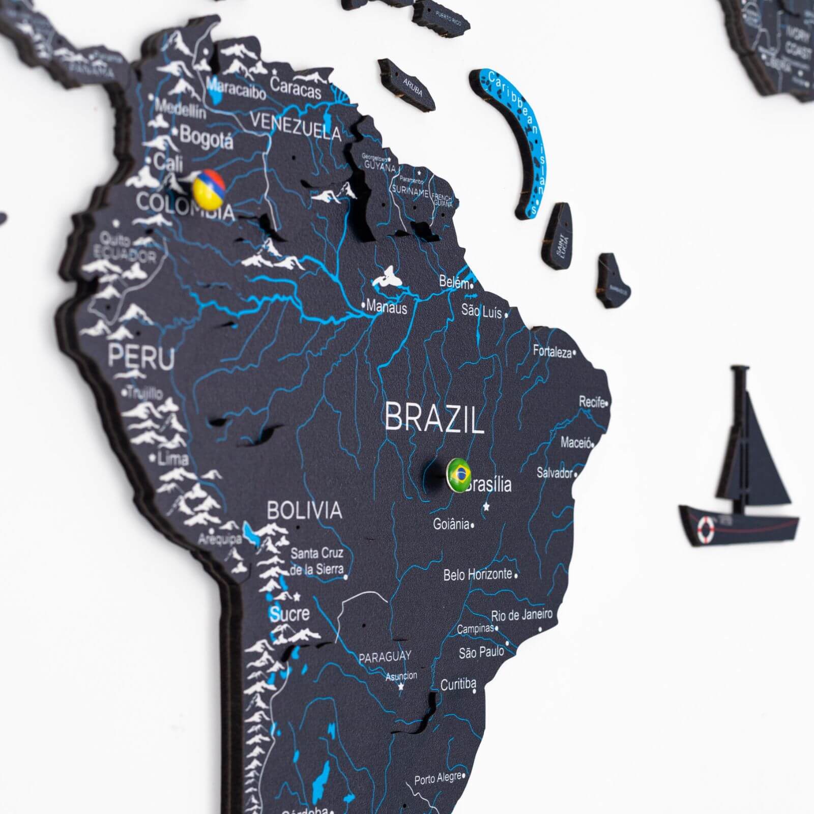 Mappa del Mondo 3D in Legno Midnight