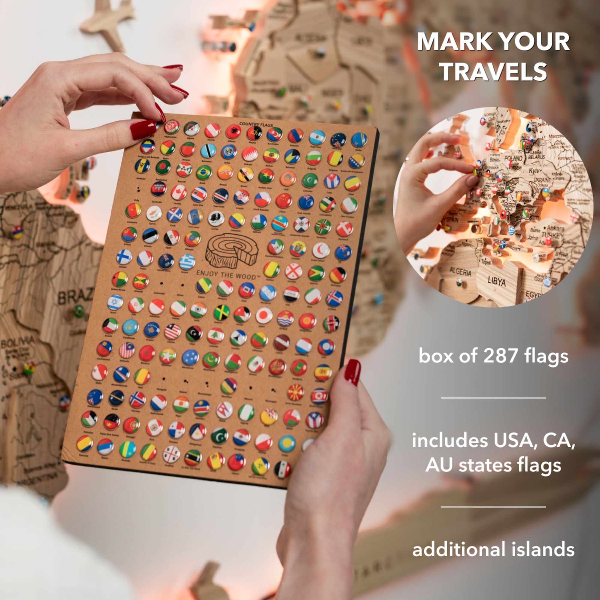 Mappa del Mondo 3D in Legno Massello – Frassino