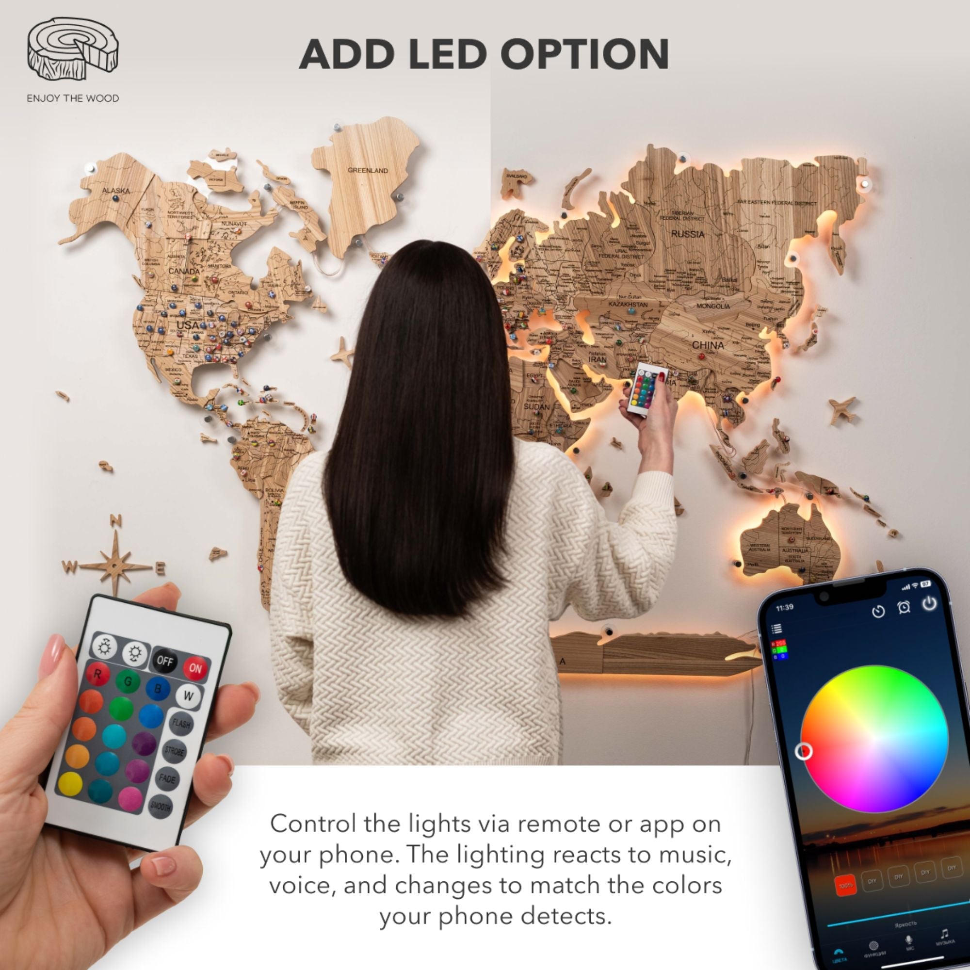 Mappa del Mondo 3D in Legno Massello – Frassino