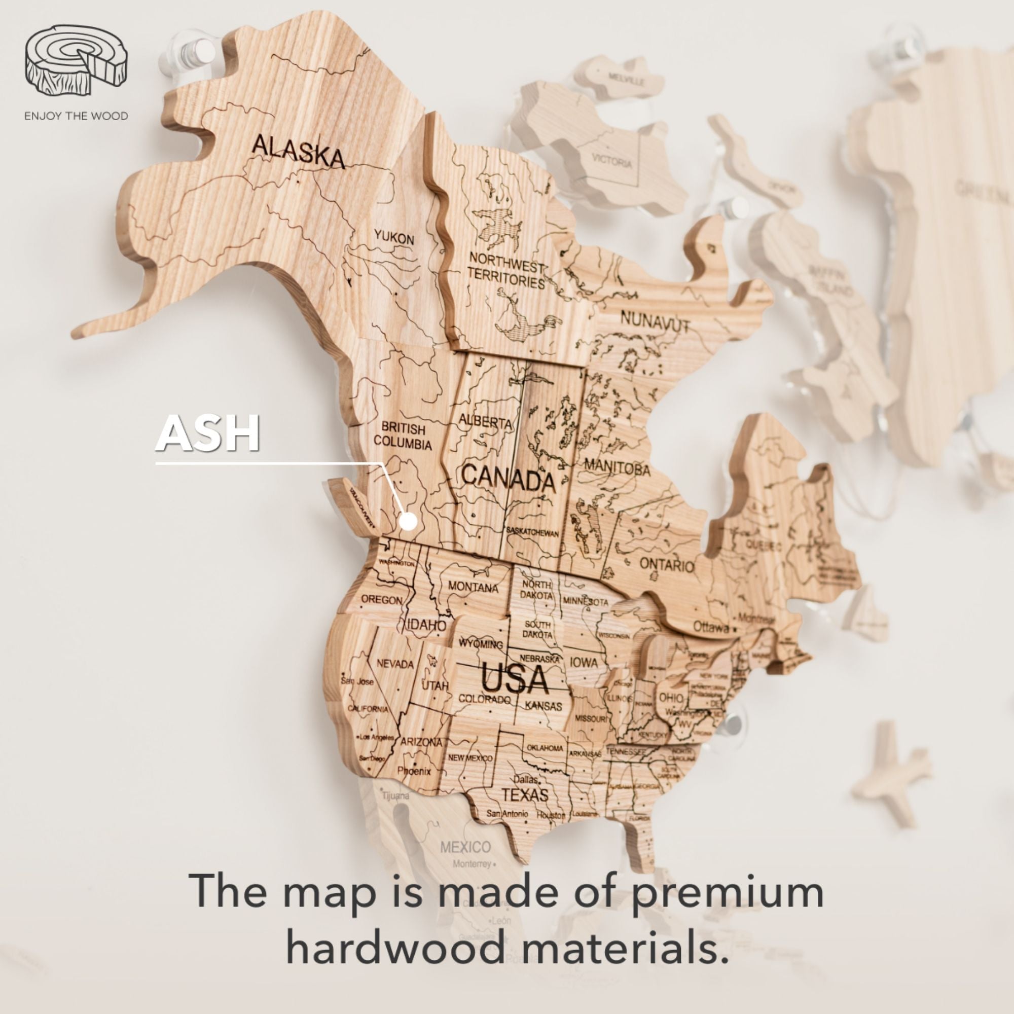 Mappa del Mondo 3D in Legno Massello – Frassino