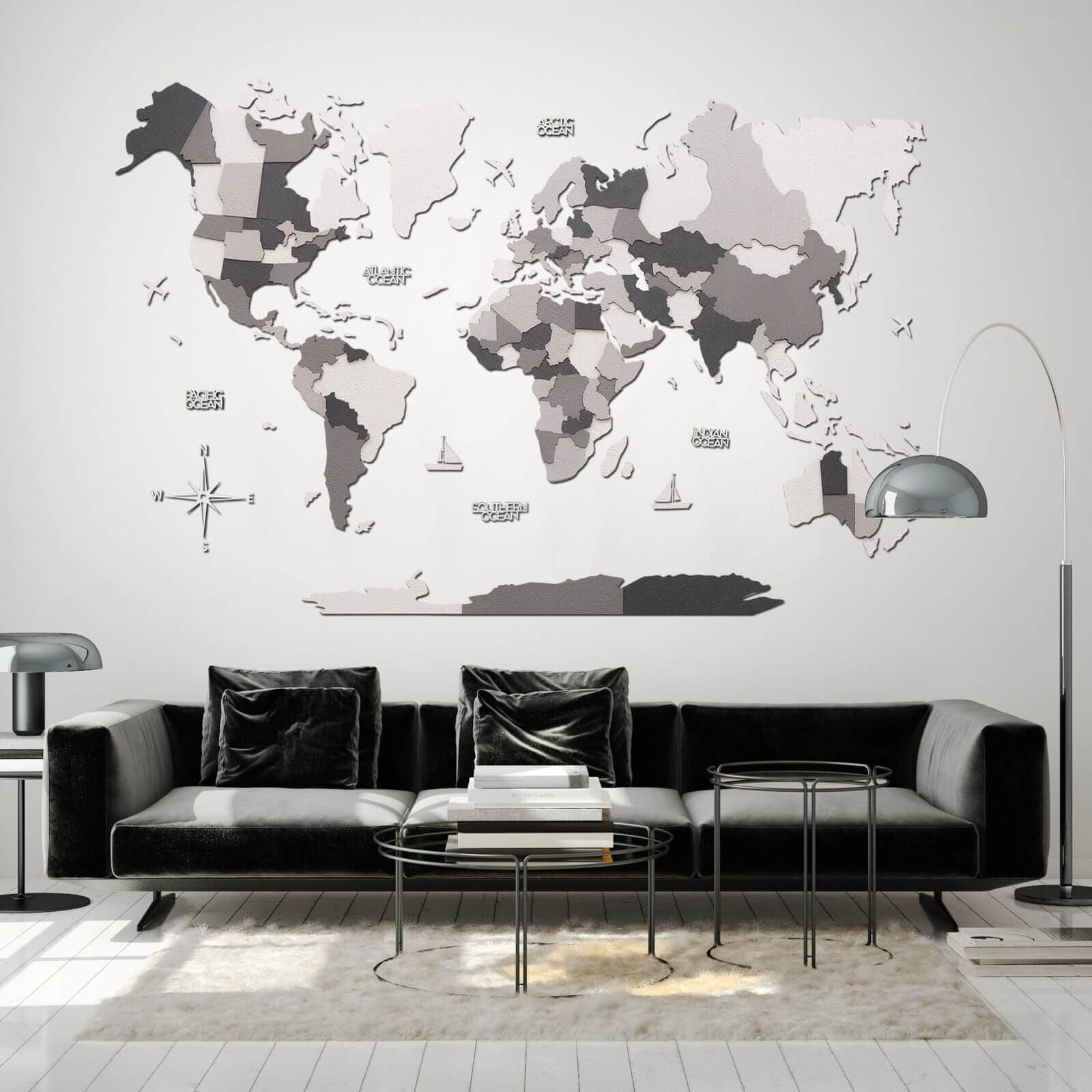 Mappa Mondiale 3D in Legno Colorato