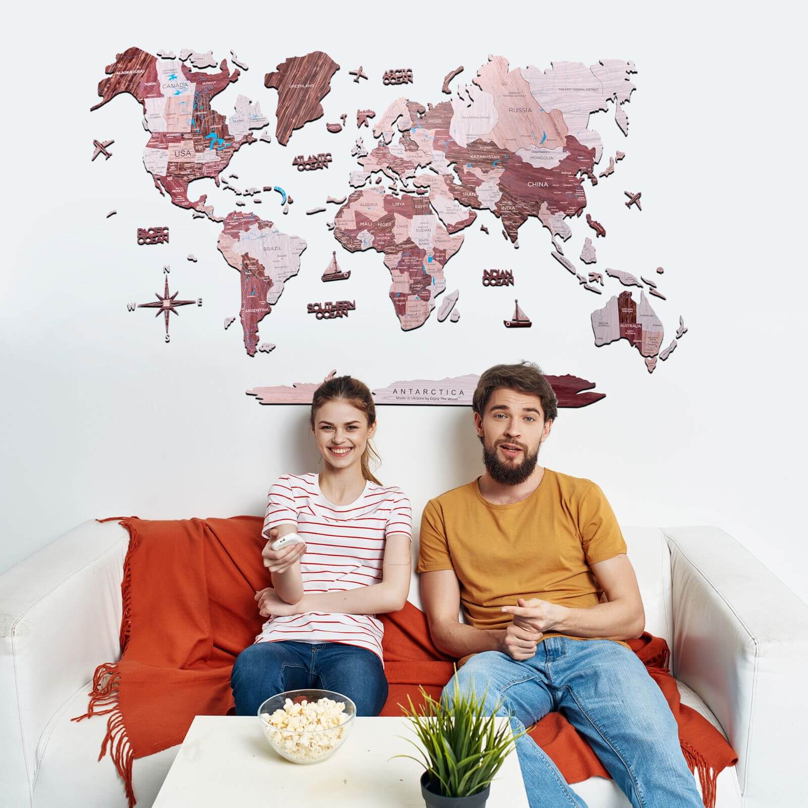 Mappa del Mondo 2D in Legno Cappuccino