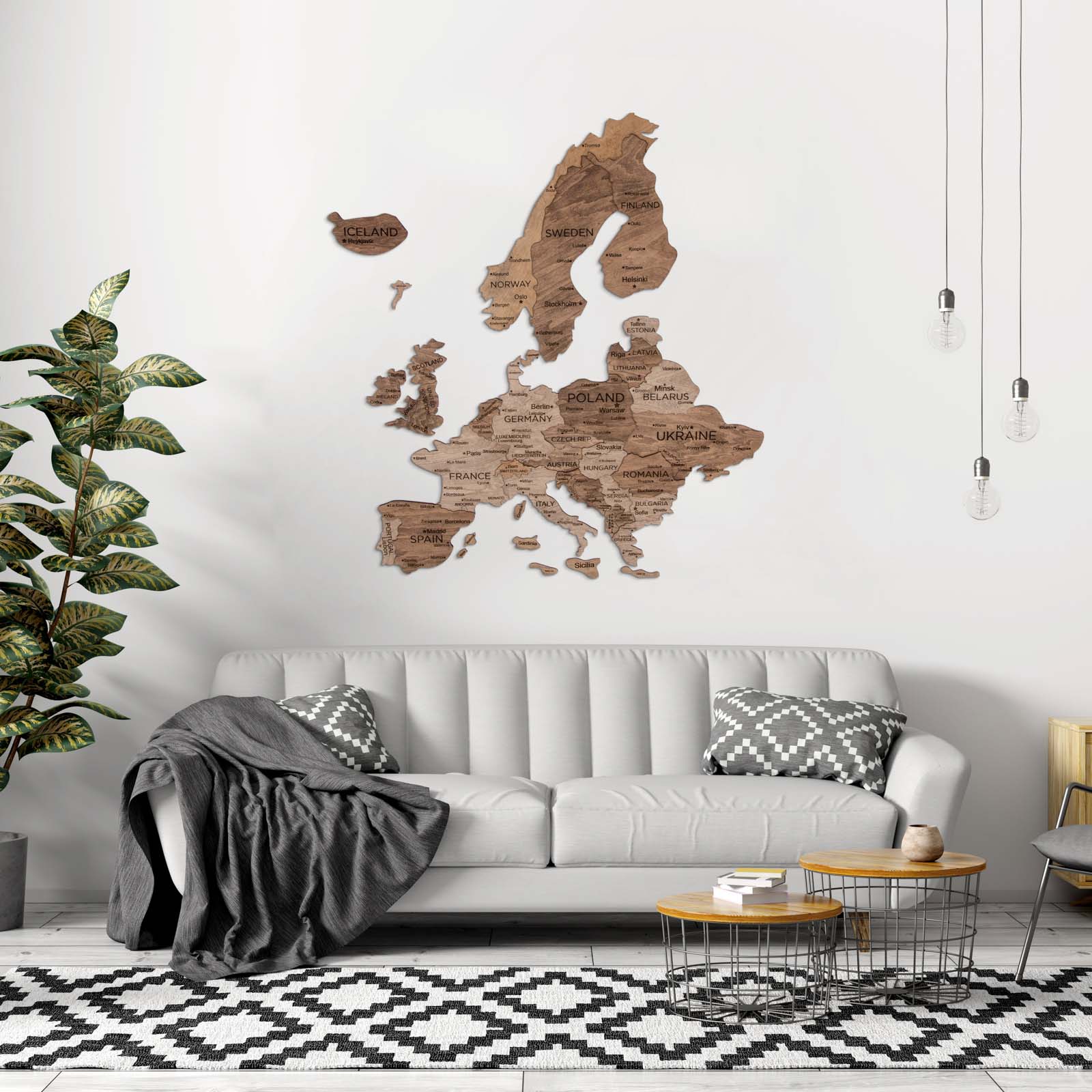 Mappa 3D d’Europa in Legno Terra