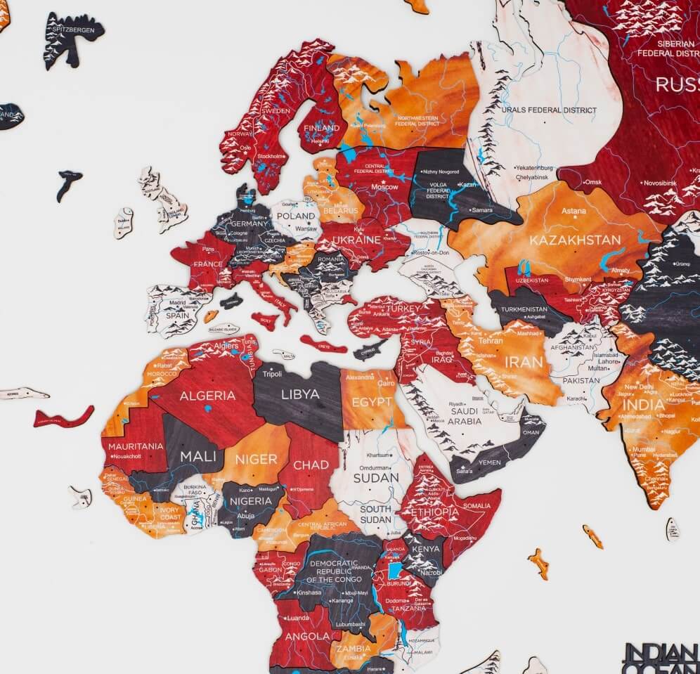 Mappa del mondo 3D in legno colore Onice su parete