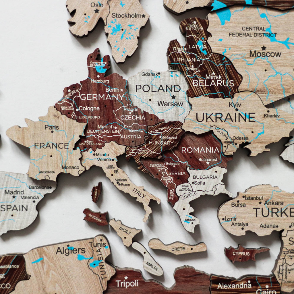 Mappa del mondo 3D in legno Cappuccino decorazione da parete
