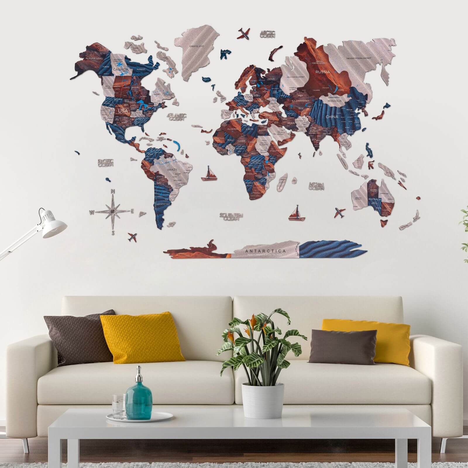 Mappa del Mondo 3D in Legno – Dune