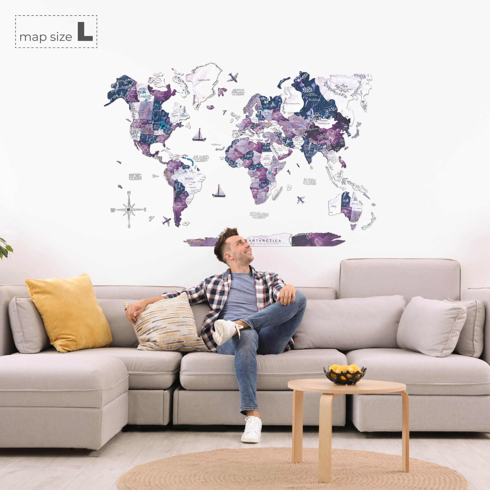Mappa del Mondo 3D in Legno Via Latte