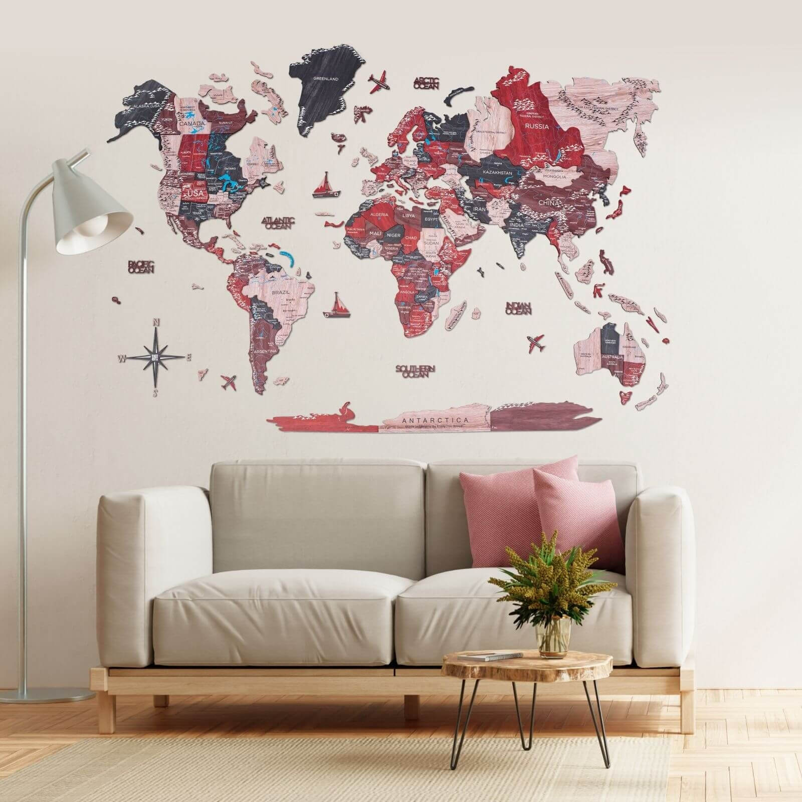 Mappa del Mondo in Legno 3D Cliff: