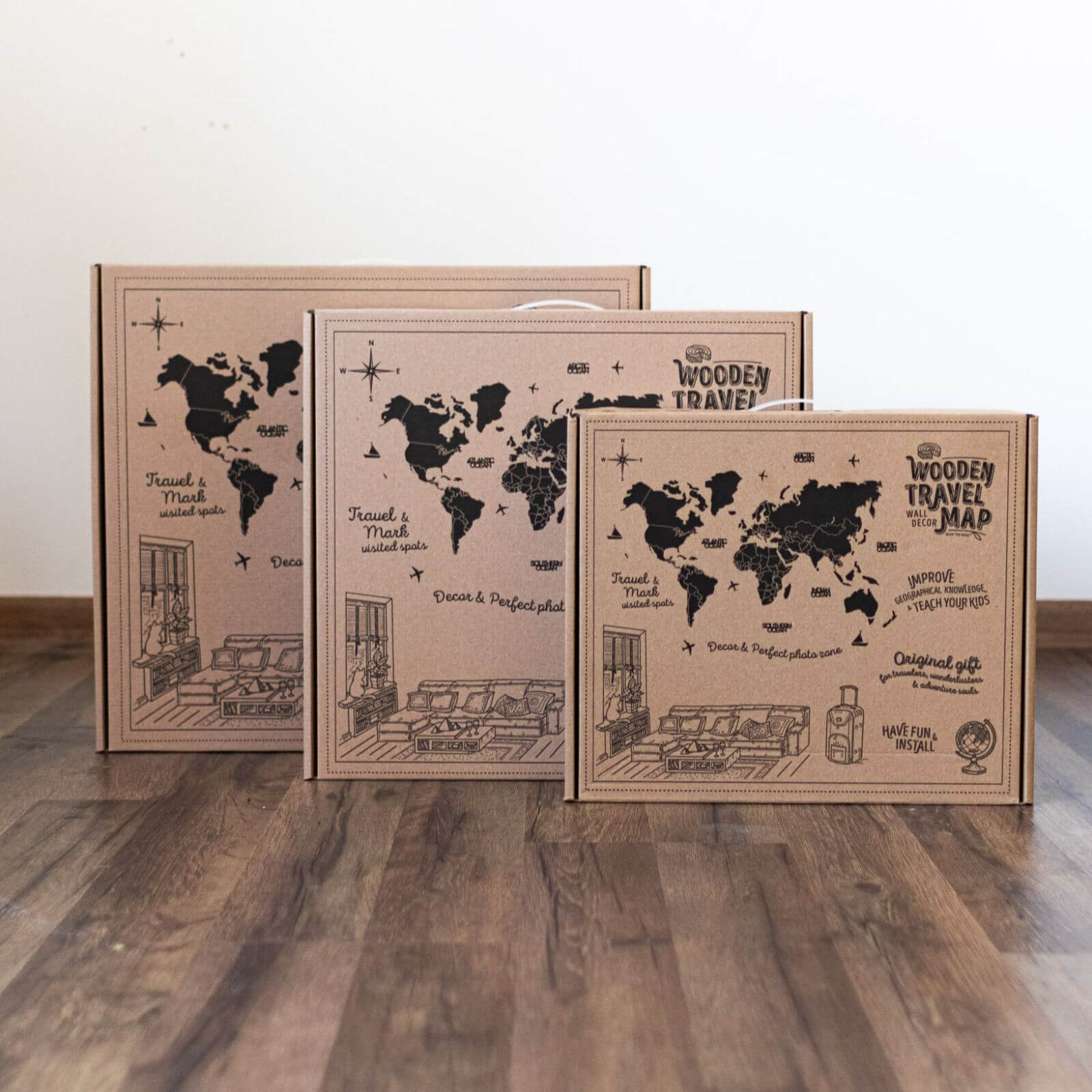 Mappa del Mondo 3D in Legno Massello – Frassino