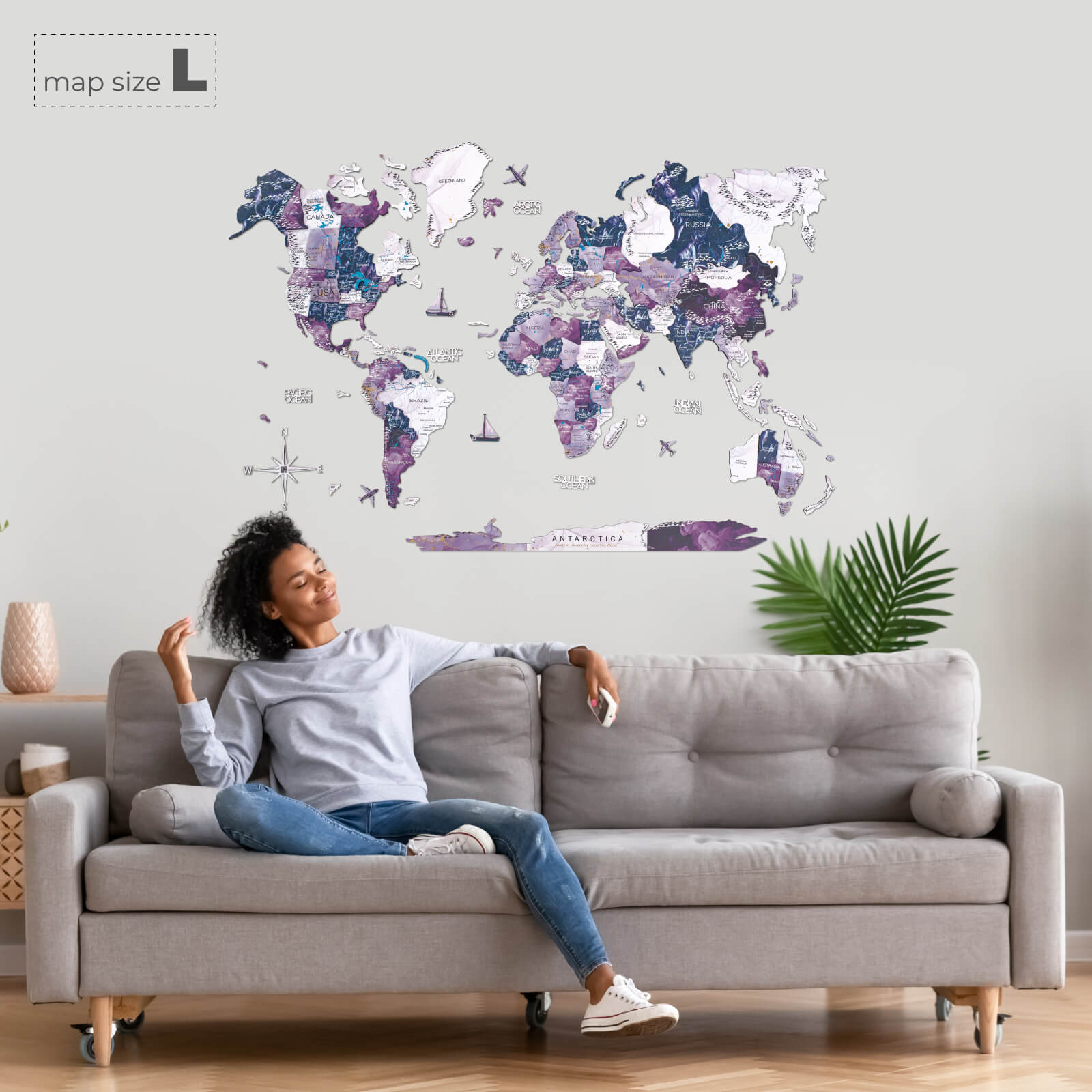 Mappa del Mondo 3D in Legno Via Latte