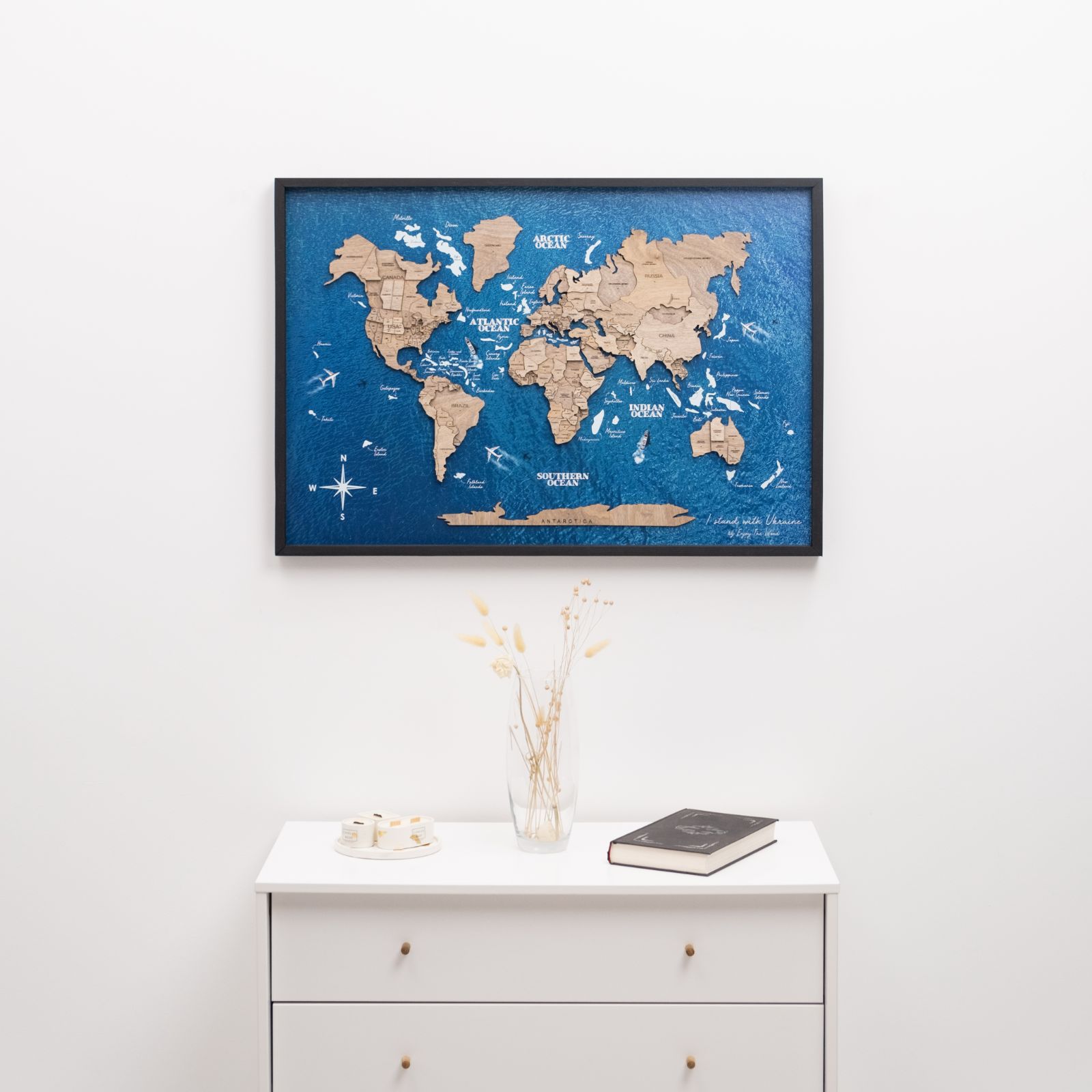 Mappa del Mondo 3D in Legno – Pannello Terra