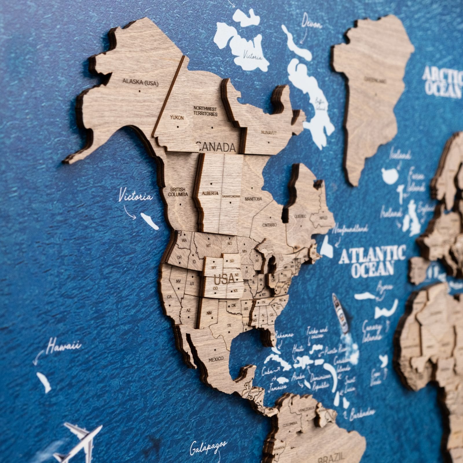 Mappa del Mondo 3D in Legno – Pannello Terra