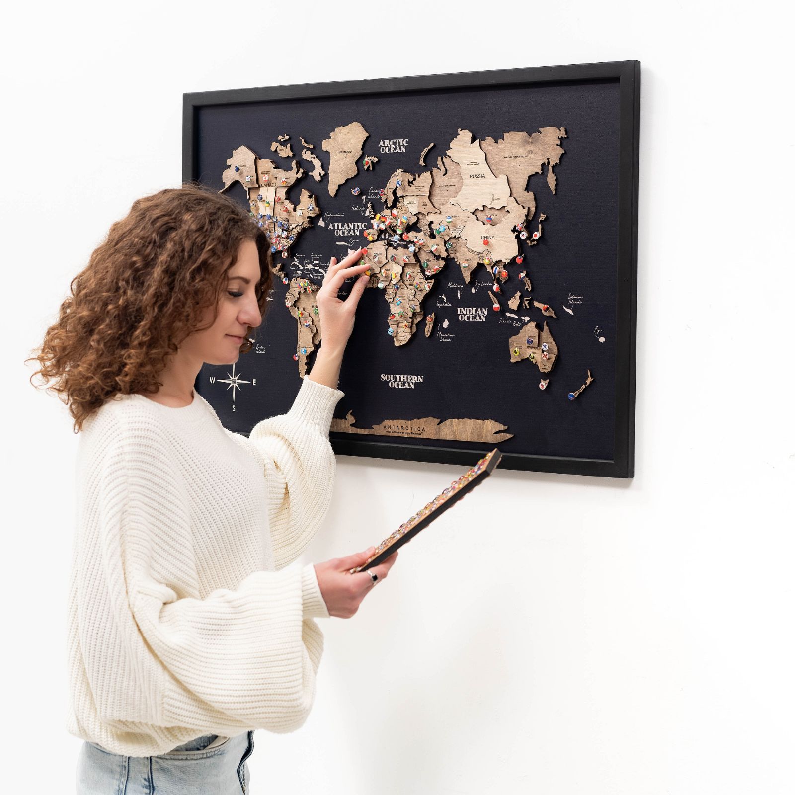 Mappa del Mondo 3D in Legno – Pannello Terra