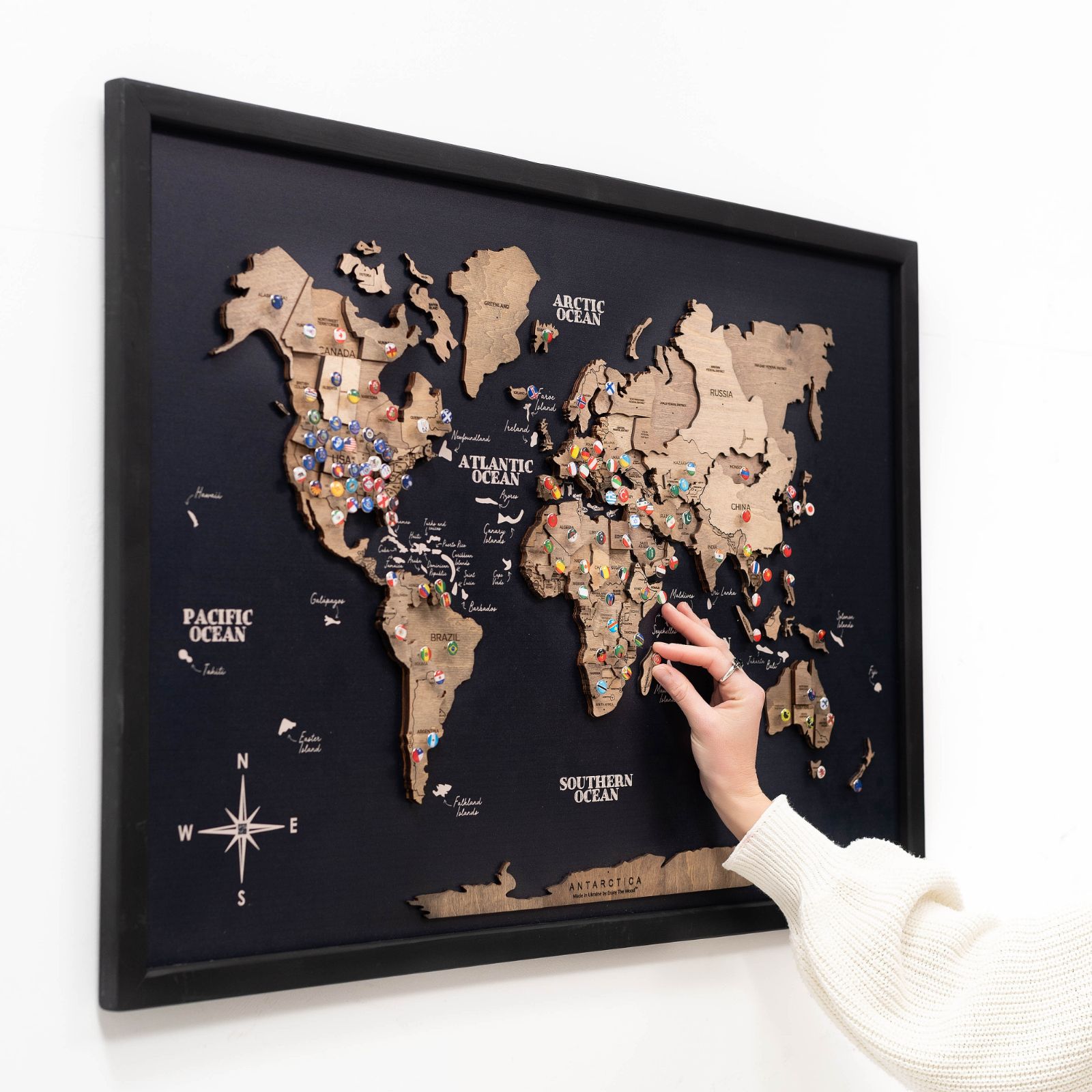 Mappa del Mondo 3D in Legno – Pannello Terra