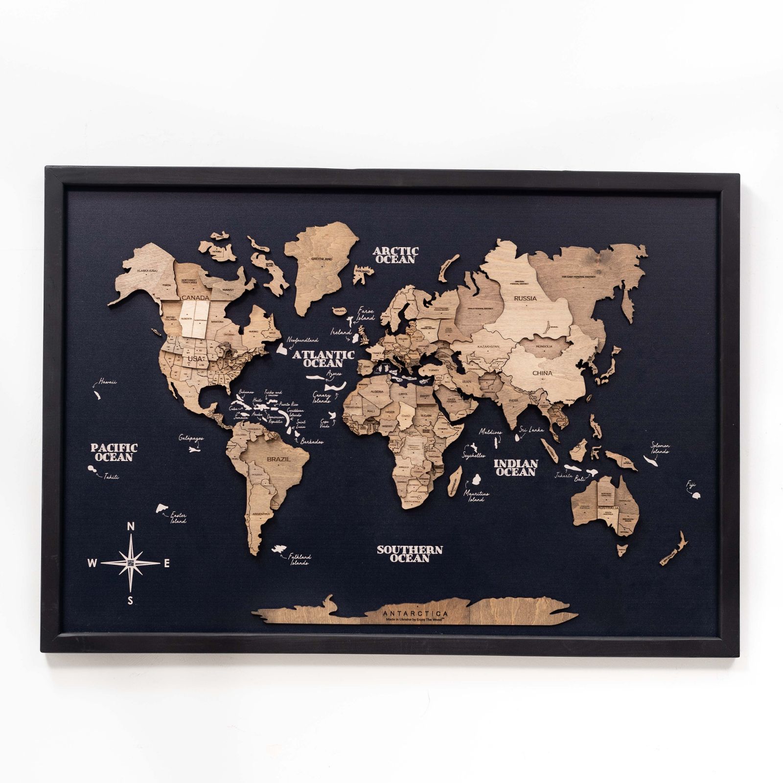 Mappa del Mondo 3D in Legno – Pannello Terra