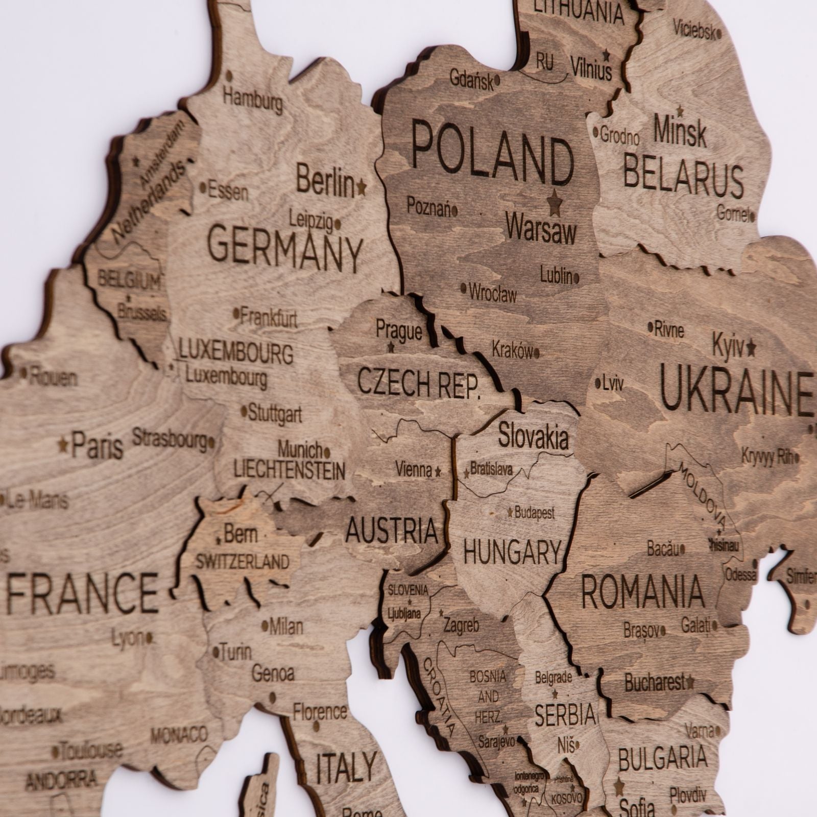 Mappa 3D d’Europa in Legno Terra
