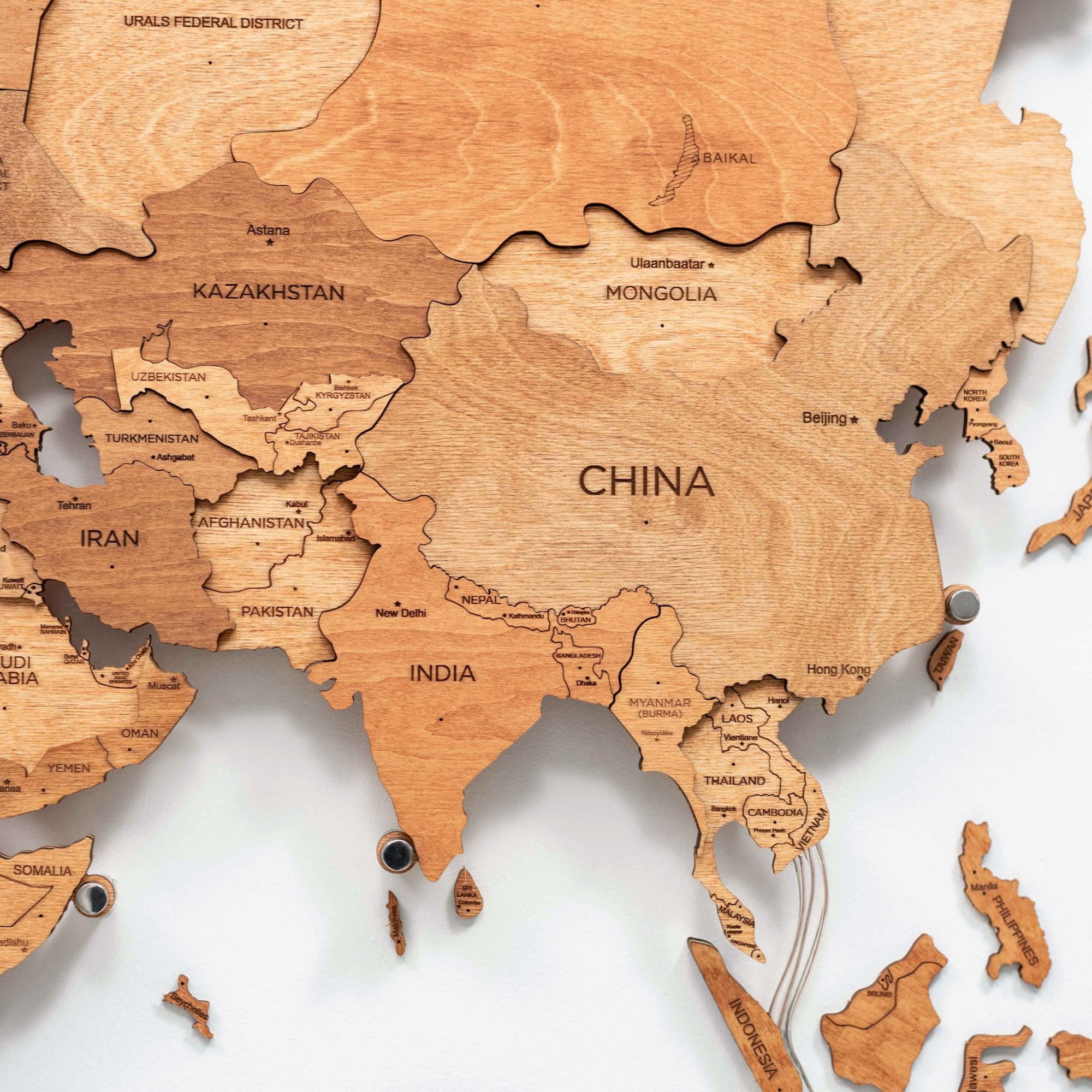 Mappa del Mondo 3D in Legno con Luce LED 3.0 Rovere