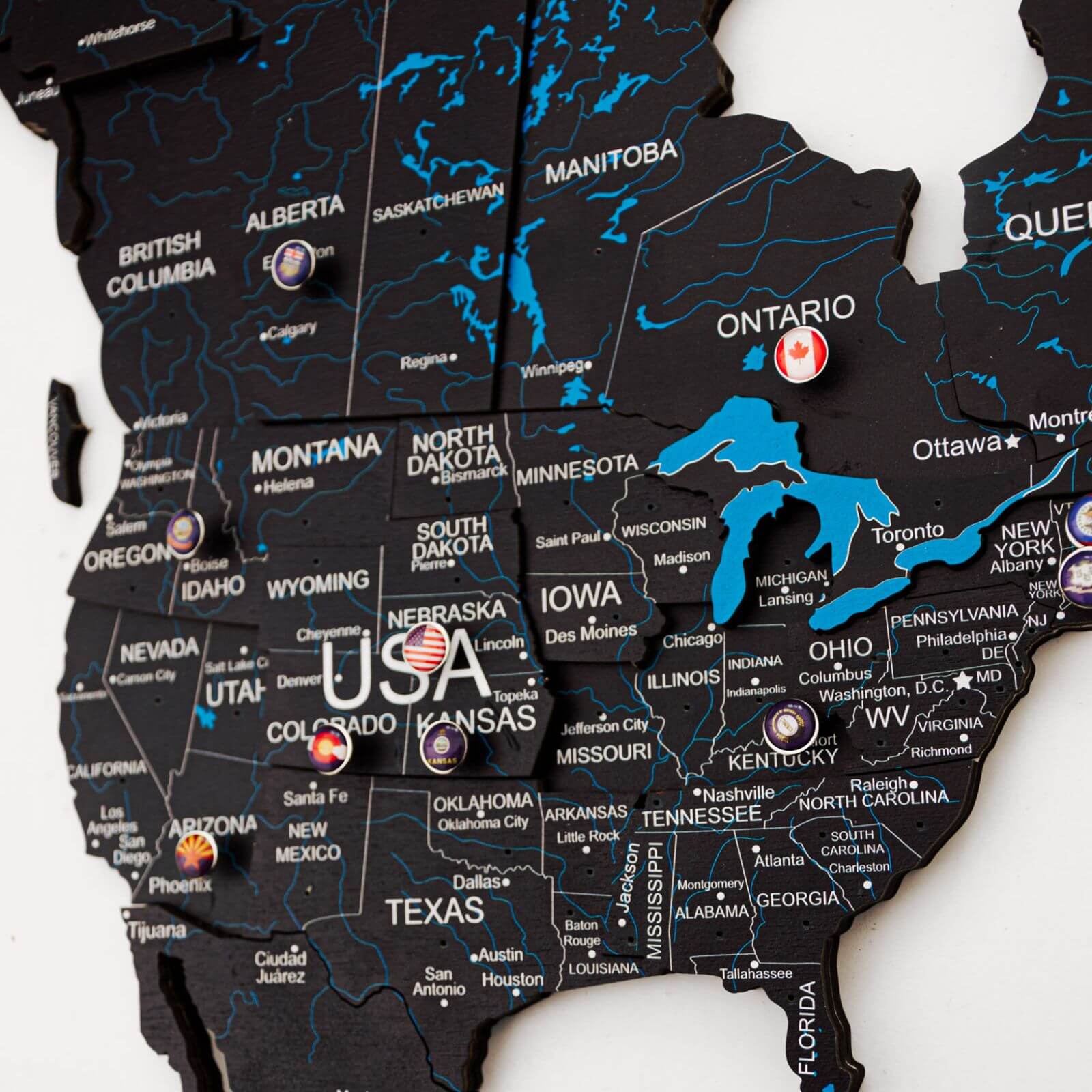 Mappa del Mondo 3D in Legno Midnight