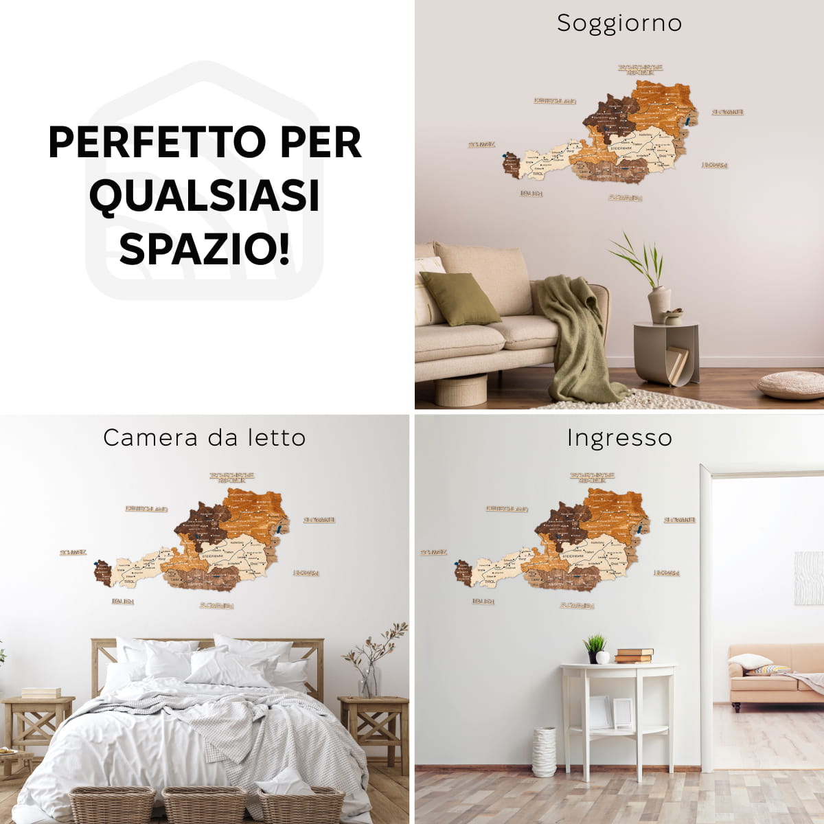 Mappa dell'Austria in legno Multicolor