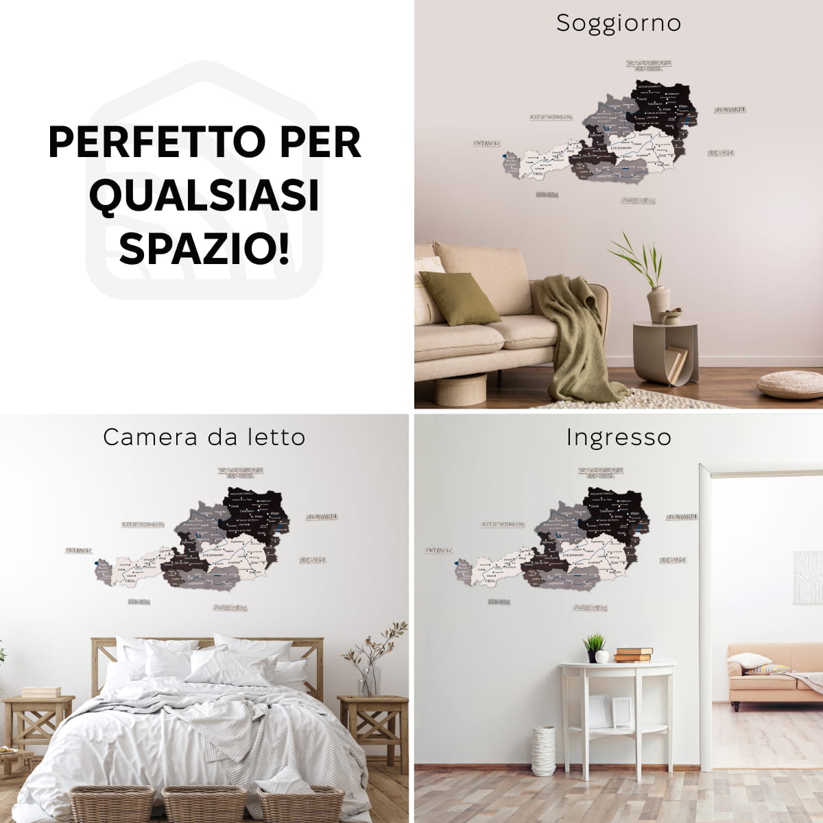 Mappa dell'Austria in legno Nordik