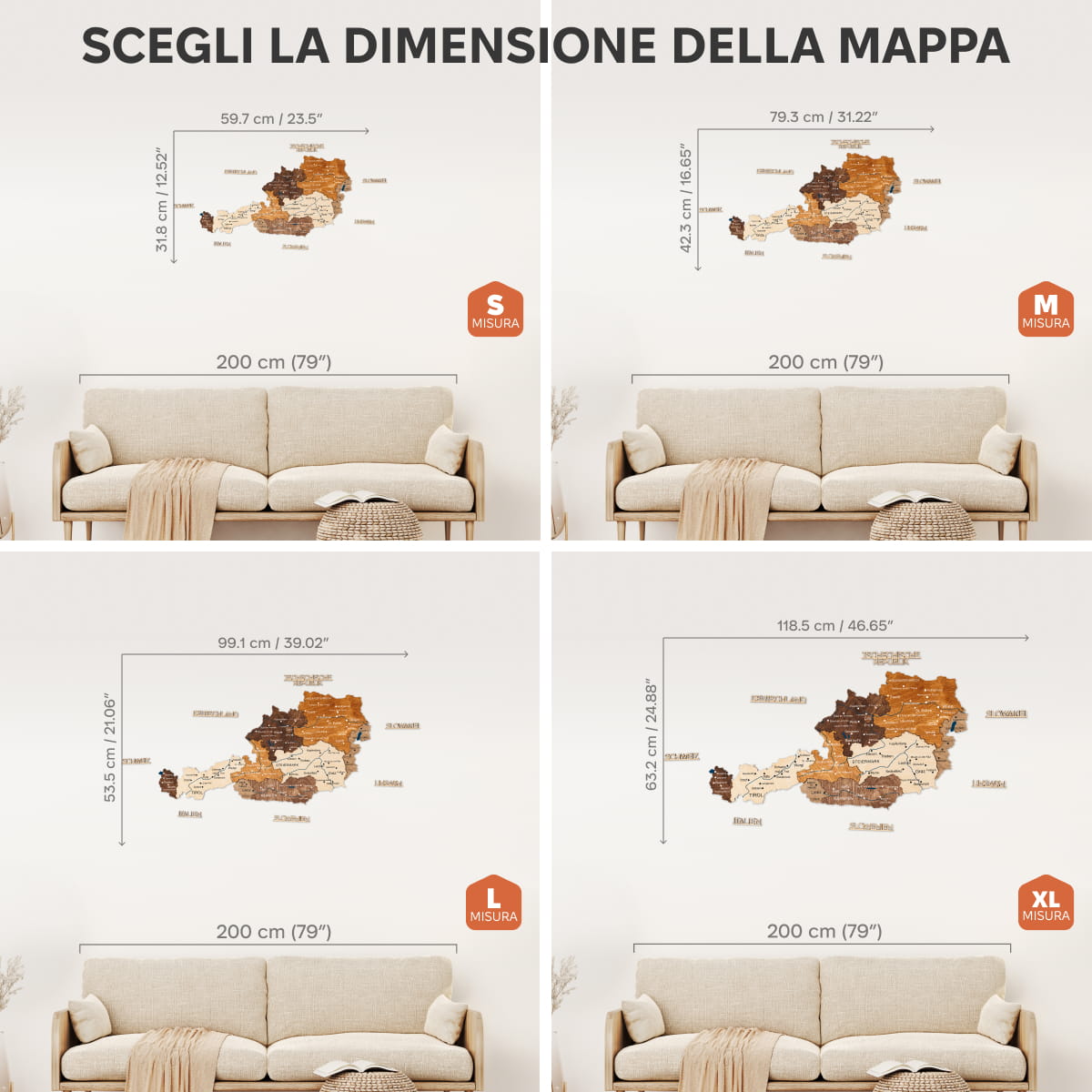 Mappa dell'Austria in legno Multicolor