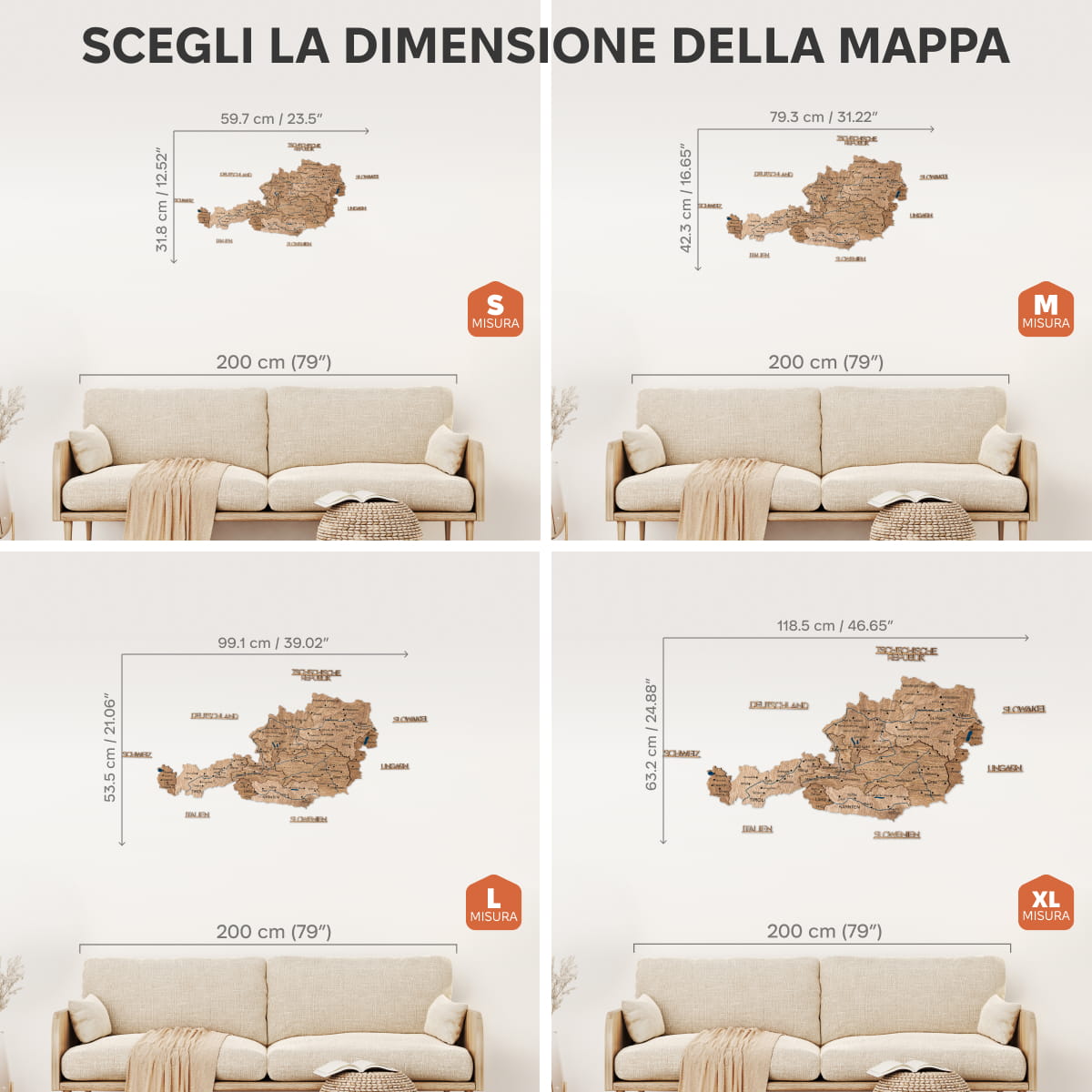 Mappa dell'Austria in legno Terra