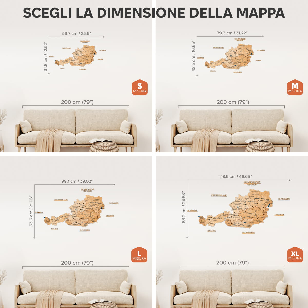 Mappa dell'Austria in legno Gold
