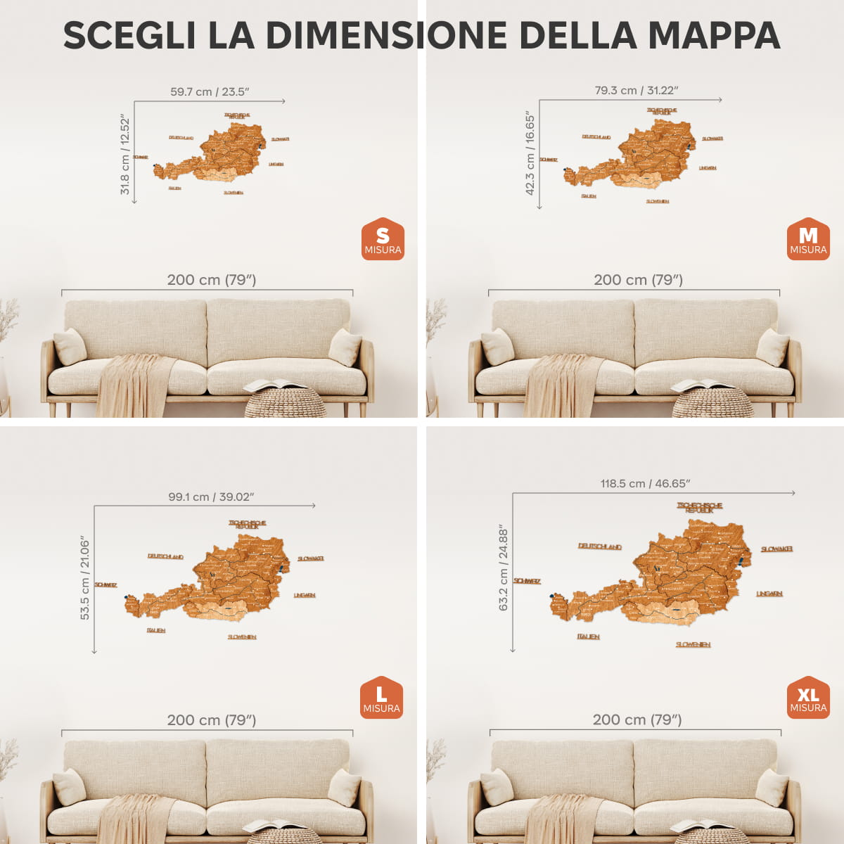 Mappa dell'Austria in legno Oak