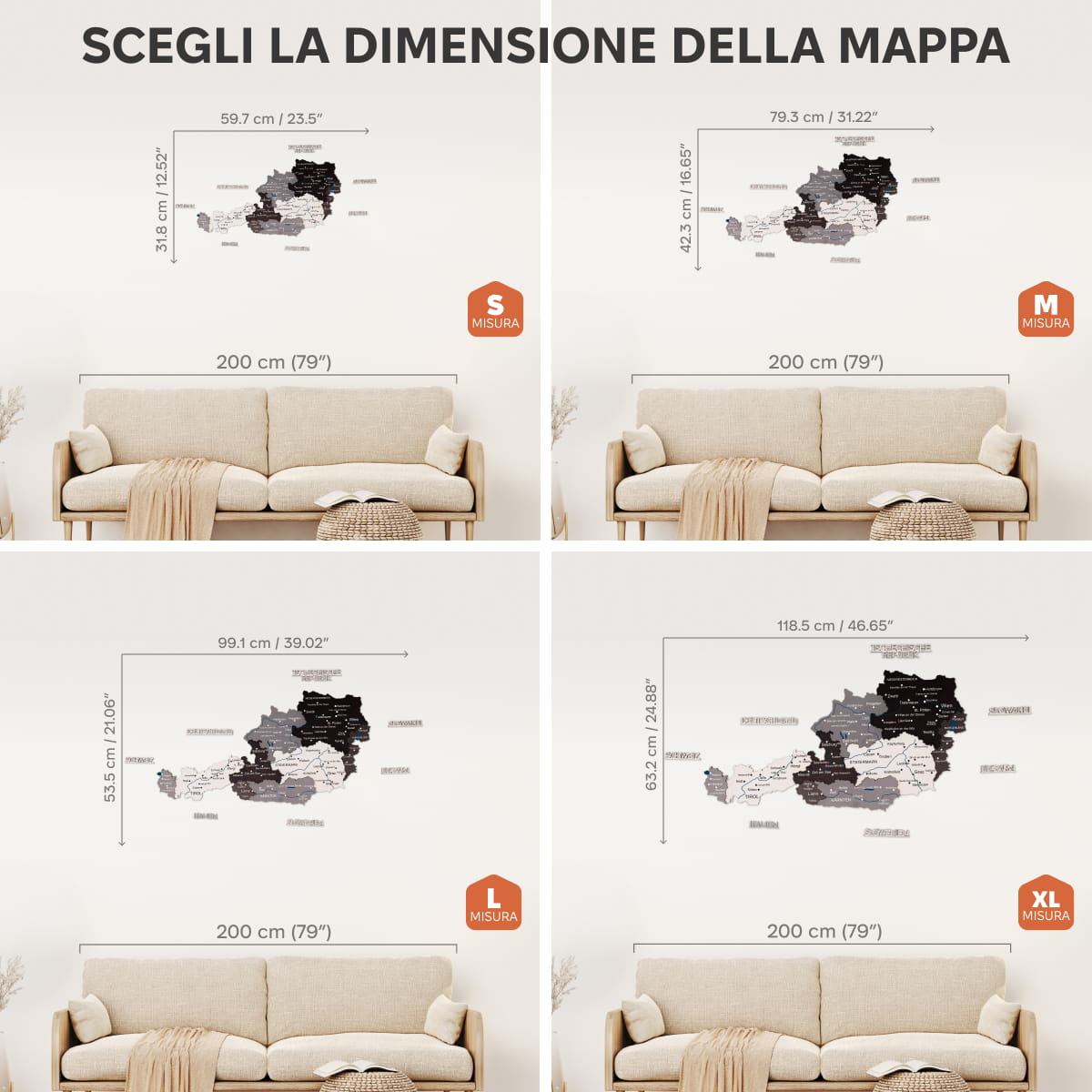 Mappa dell'Austria in legno Nordik