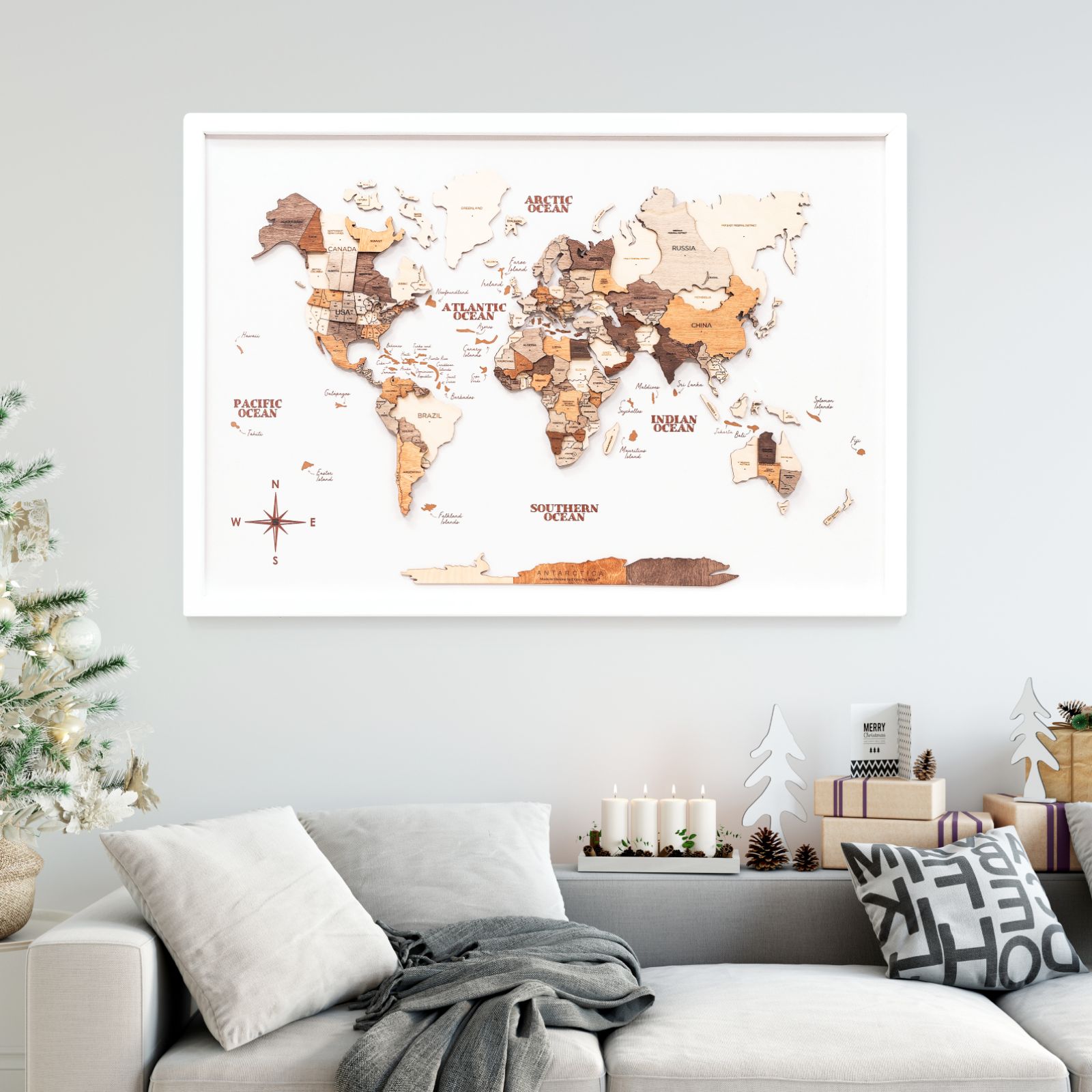 Mappa del Mondo in Legno 3D Multicolore da Parete