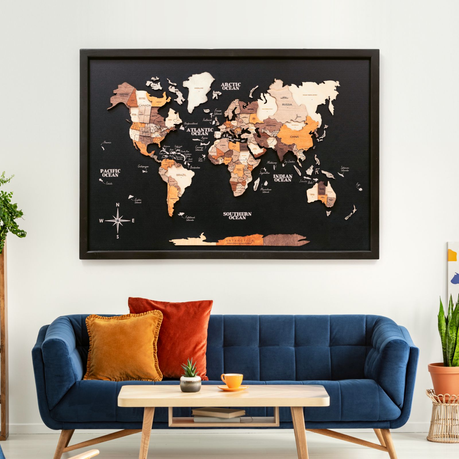 Mappa del Mondo in Legno 3D Multicolore da Parete