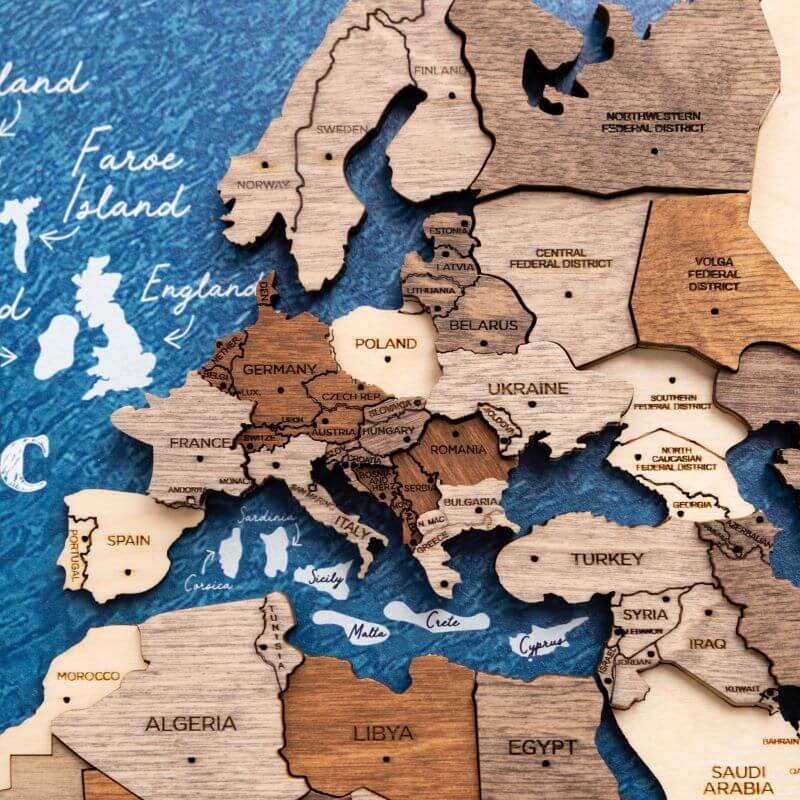Mappa del Mondo in Legno 3D Multicolore da Parete