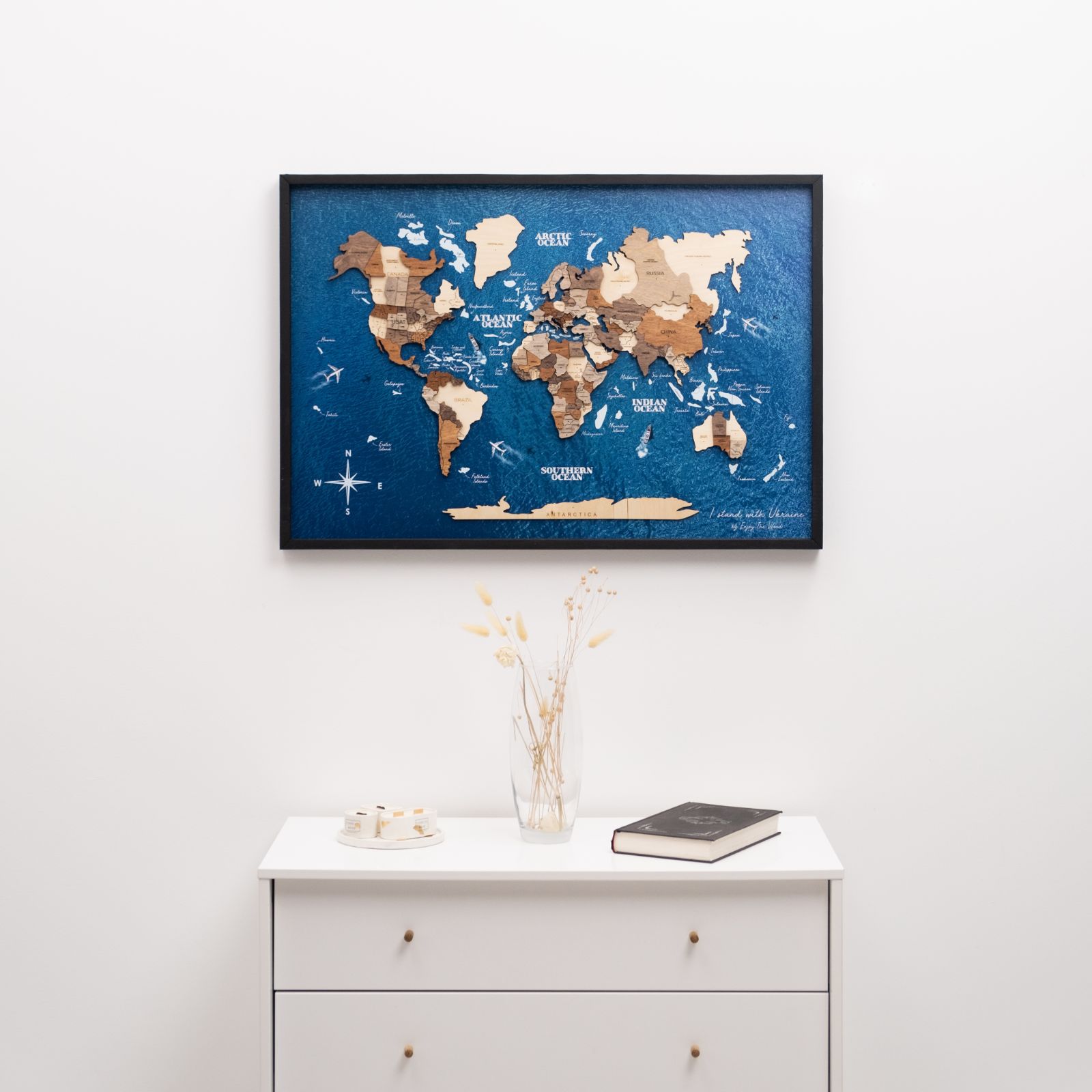 Mappa del Mondo in Legno 3D Multicolore da Parete