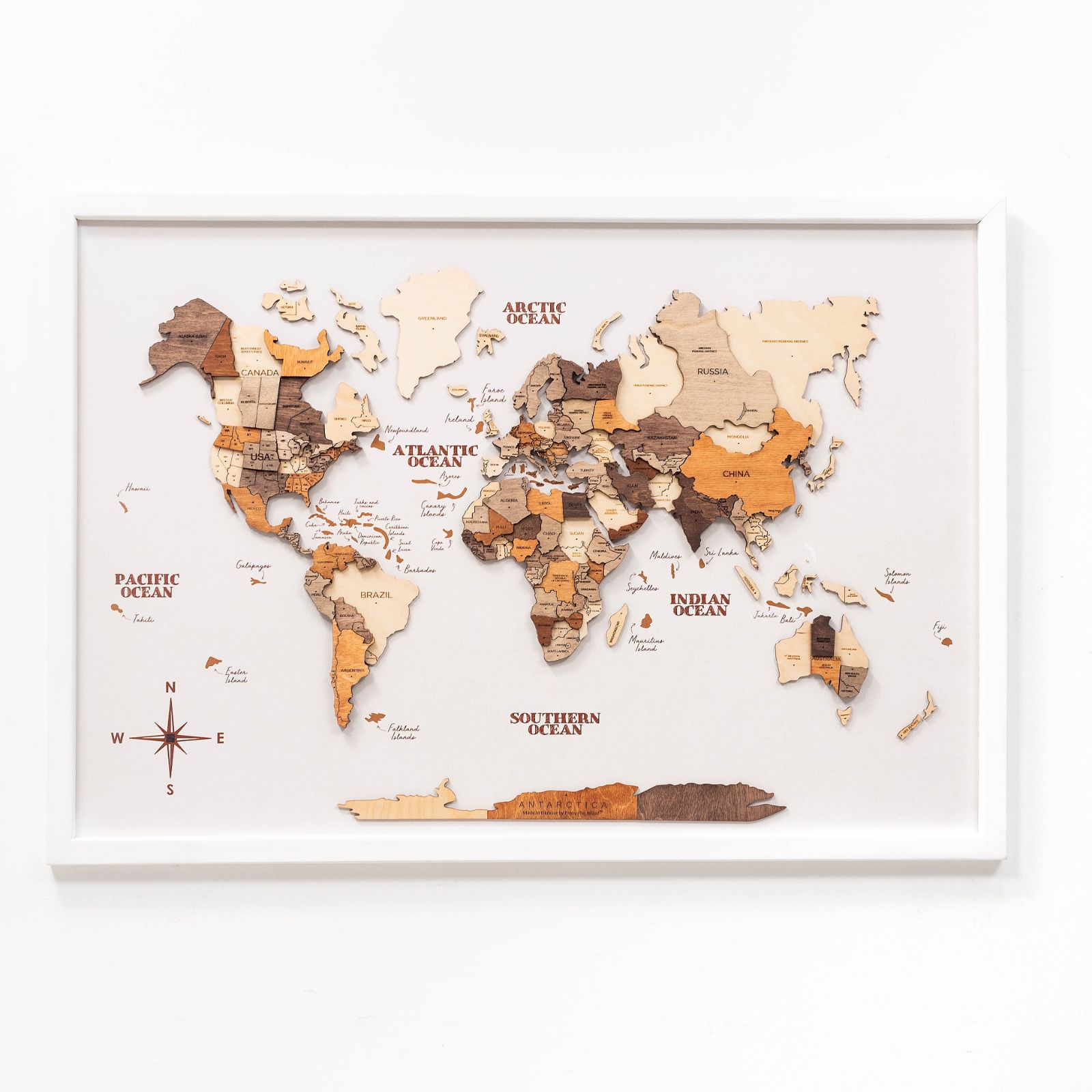 Mappa del Mondo in Legno 3D Multicolore da Parete