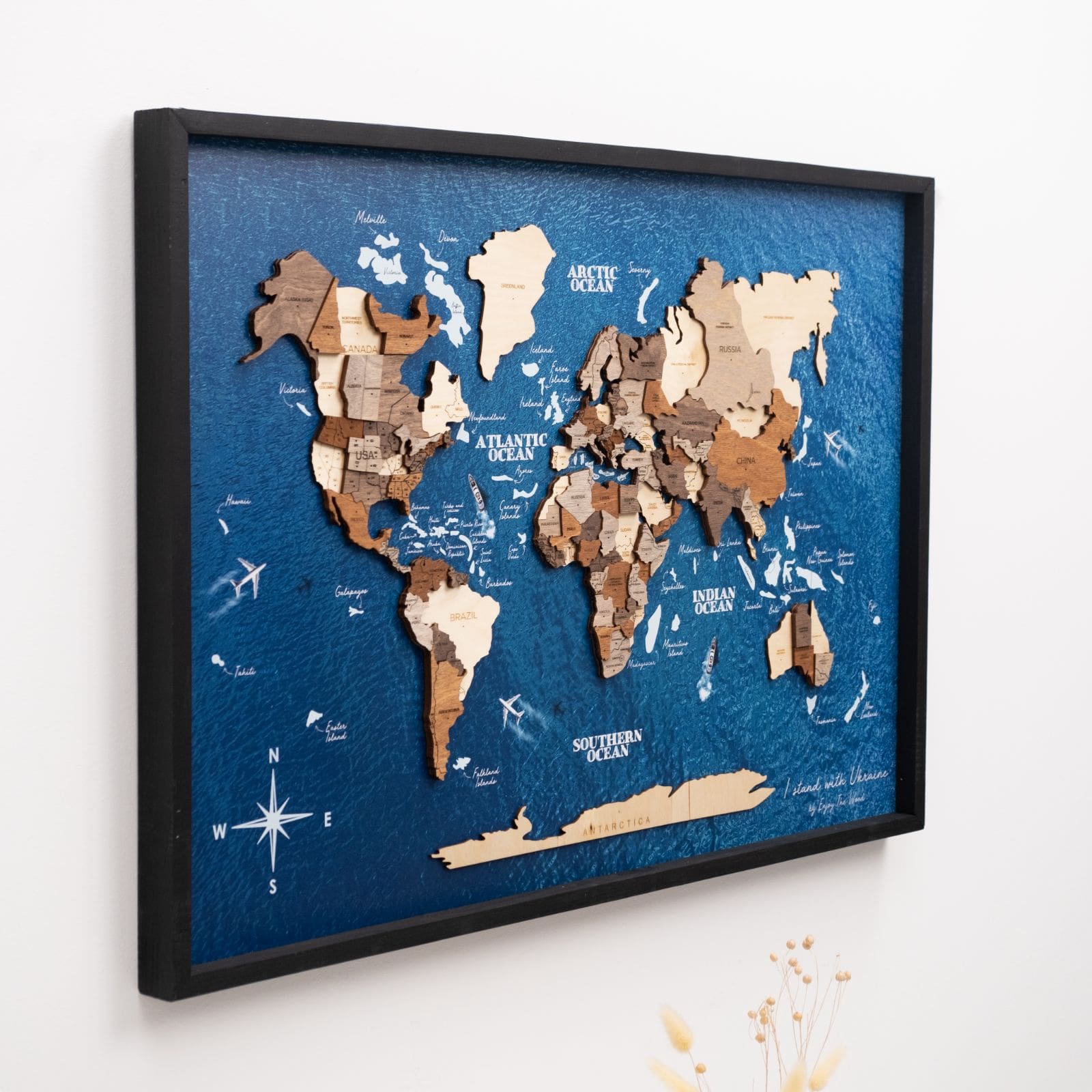 Mappa del Mondo in Legno 3D Multicolore da Parete