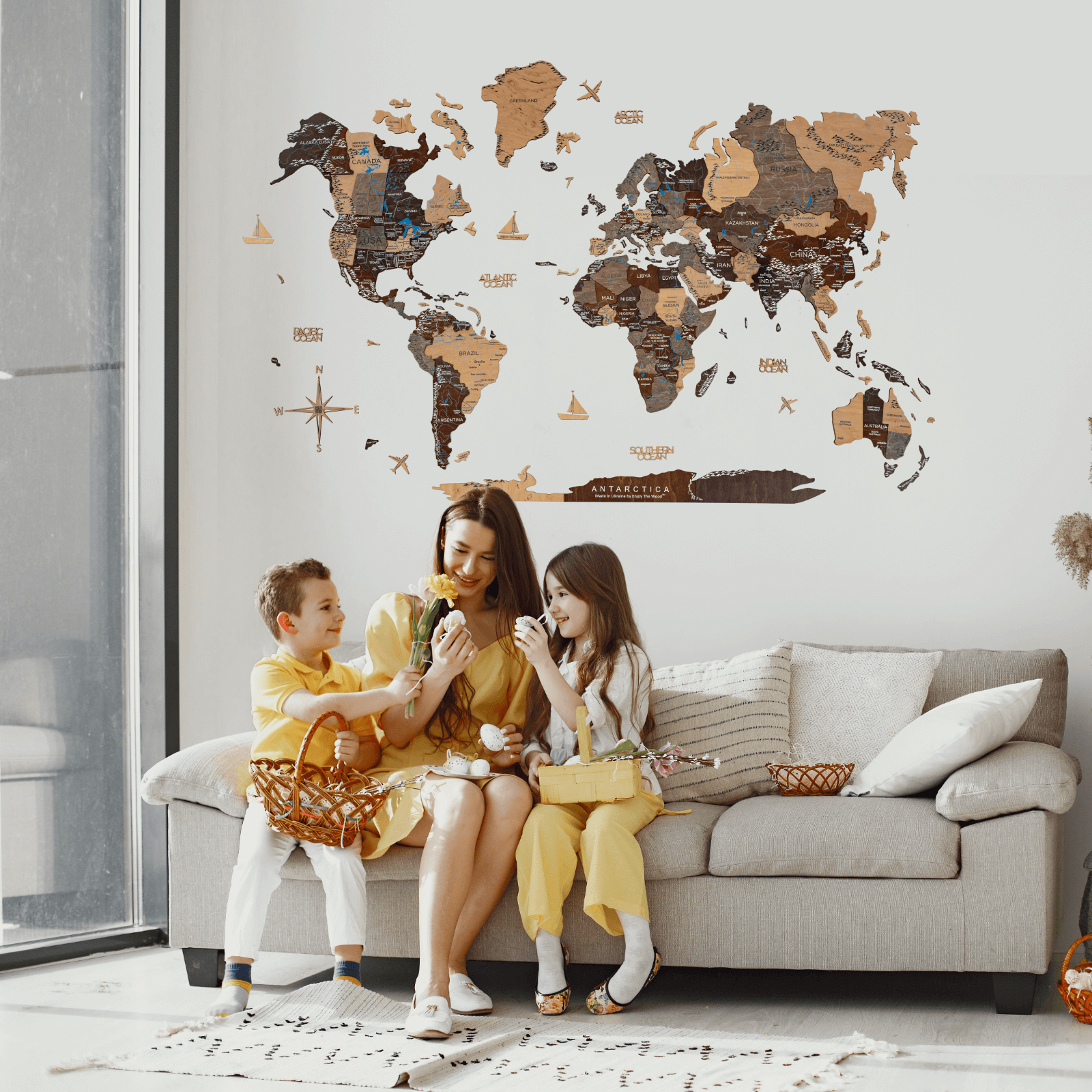 Mappa decorativa parete soggiorno stile multicolore