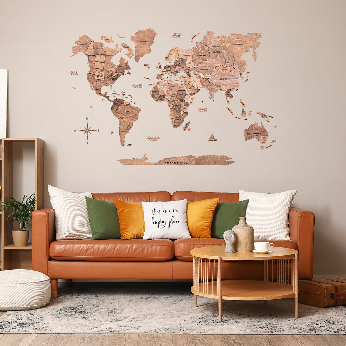 Mappa del mondo 3D in legno Terra