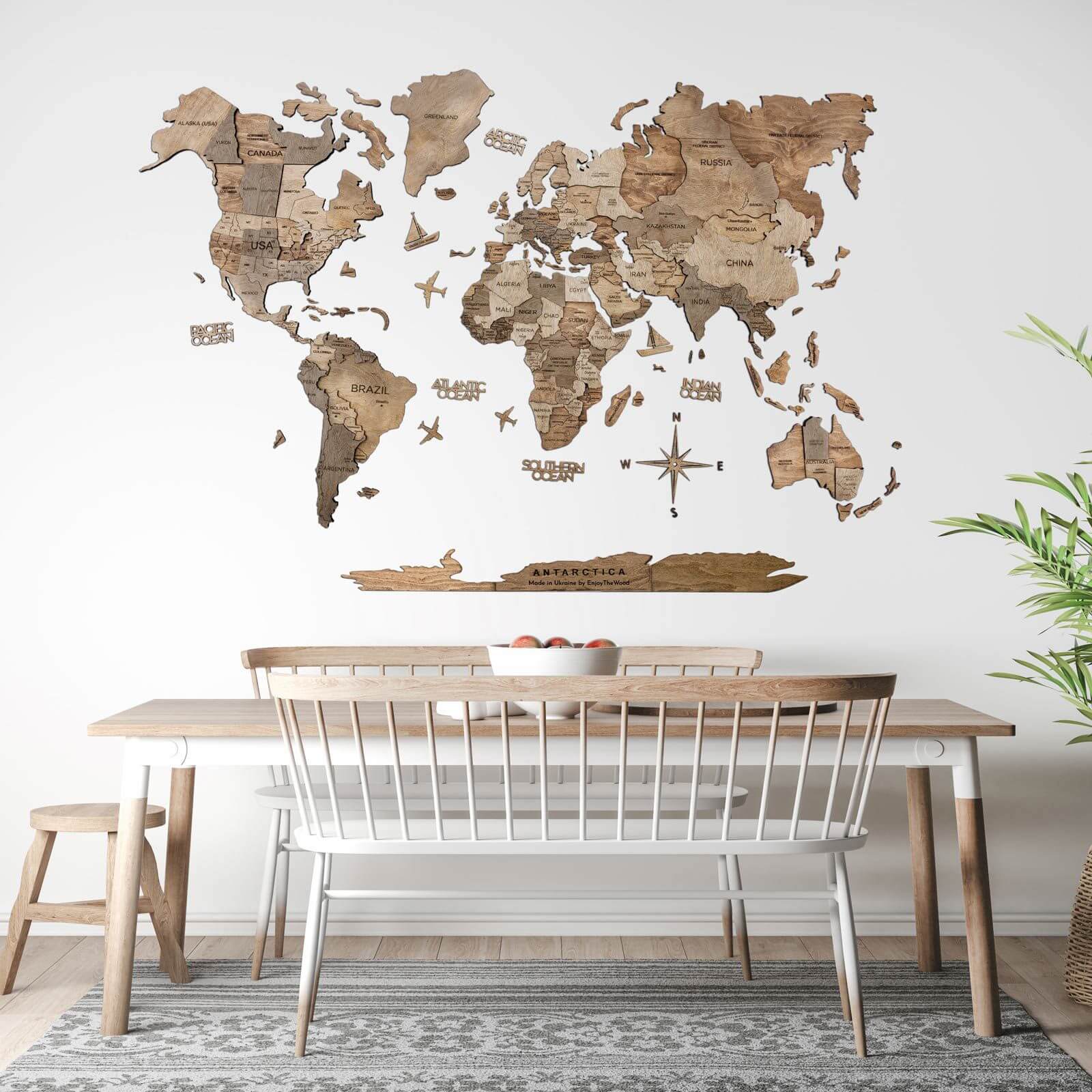 Mappa del mondo in legno sostenibile colore Terra