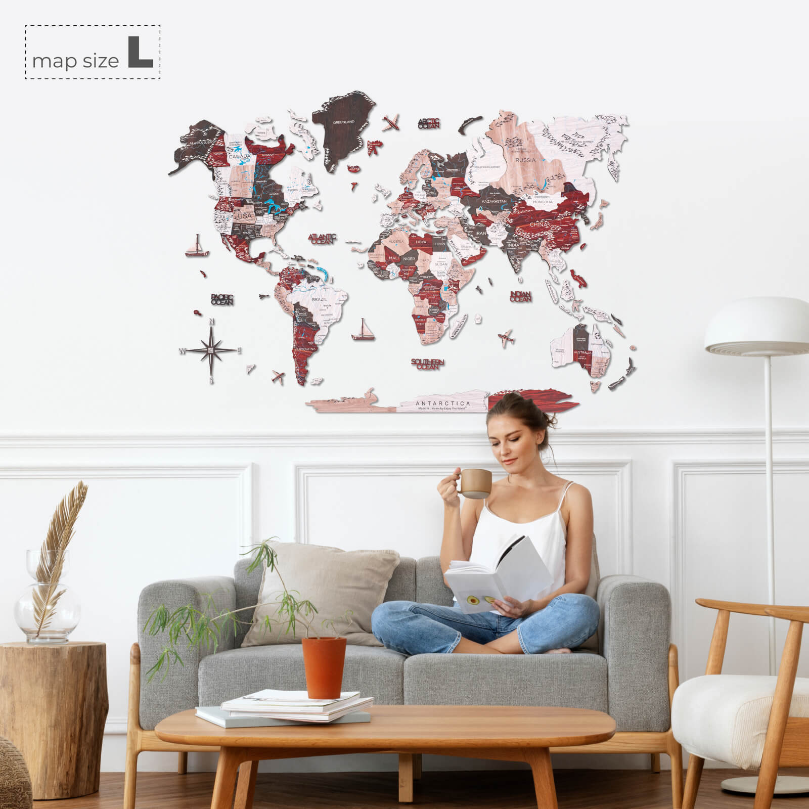 Mappa del mondo 3D in legno Urban stile contemporaneo