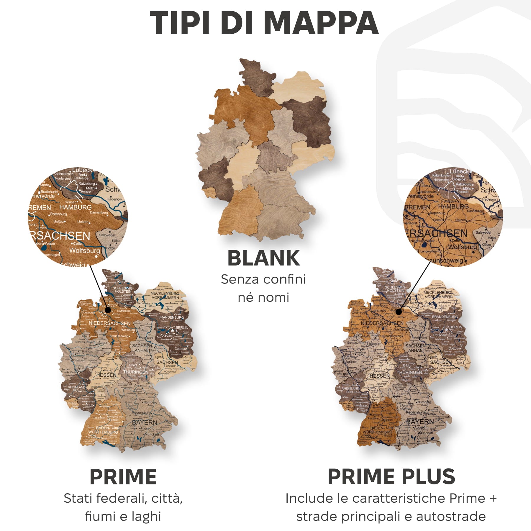 Mappa della Germania in legno Multicolor