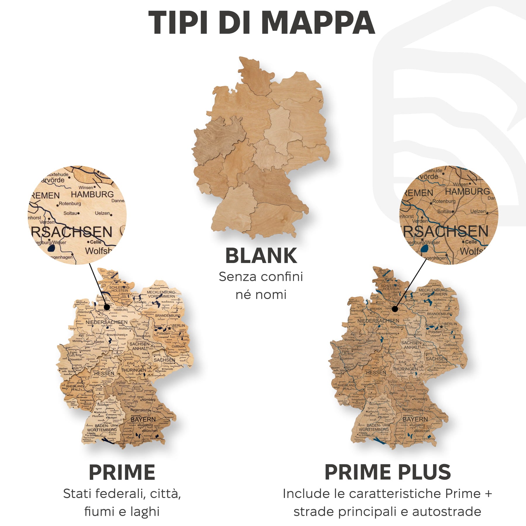 Mappa della Germania in legno Gold