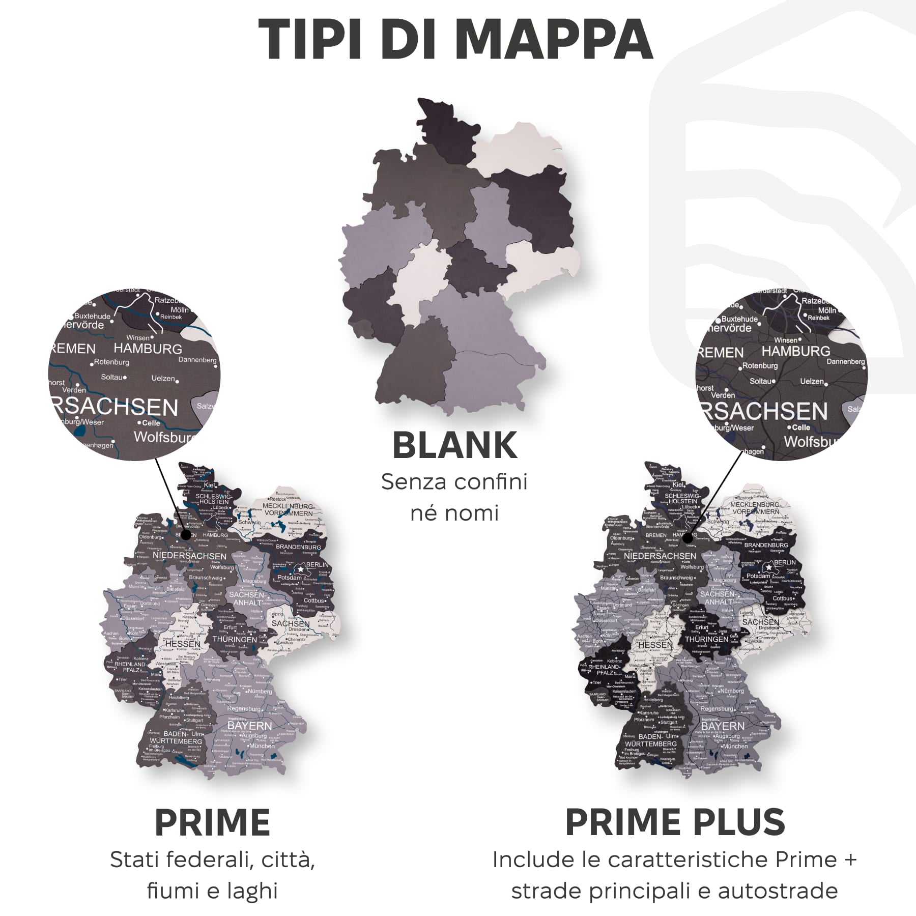 Mappa della Germania in legno Nordik