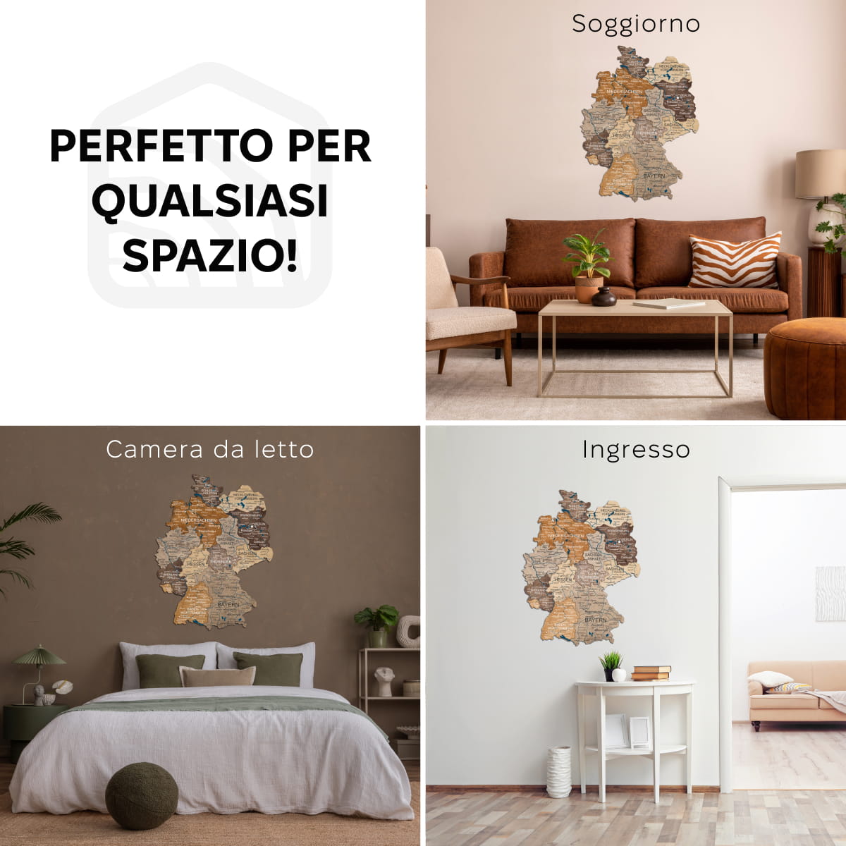 Mappa della Germania in legno Multicolor