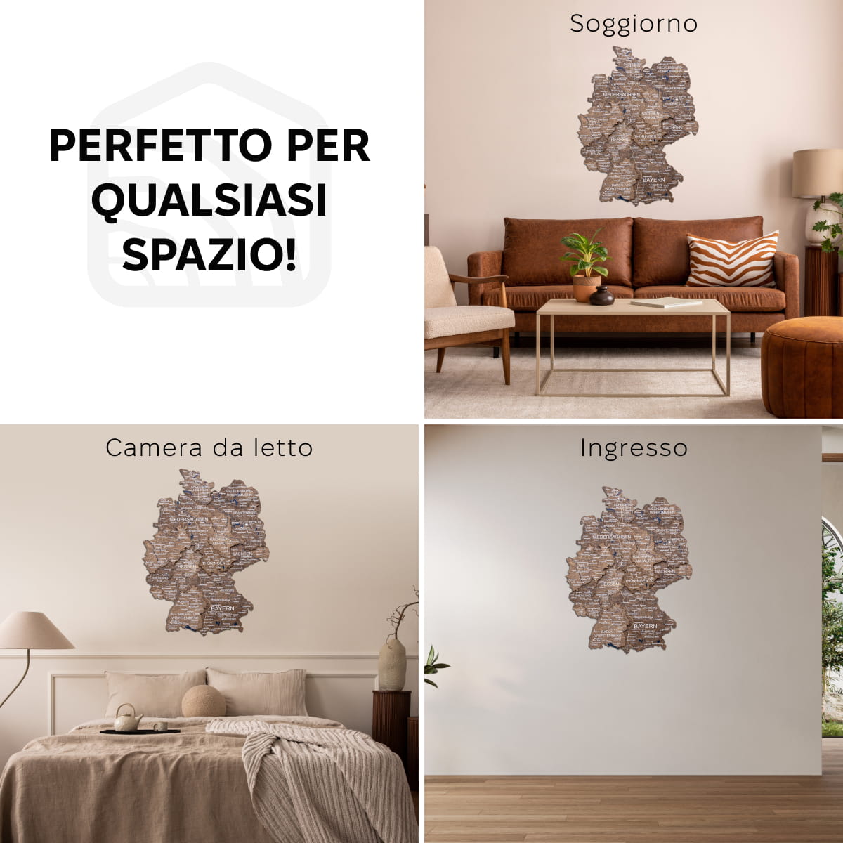 Mappa della Germania in legno Dark Walnut