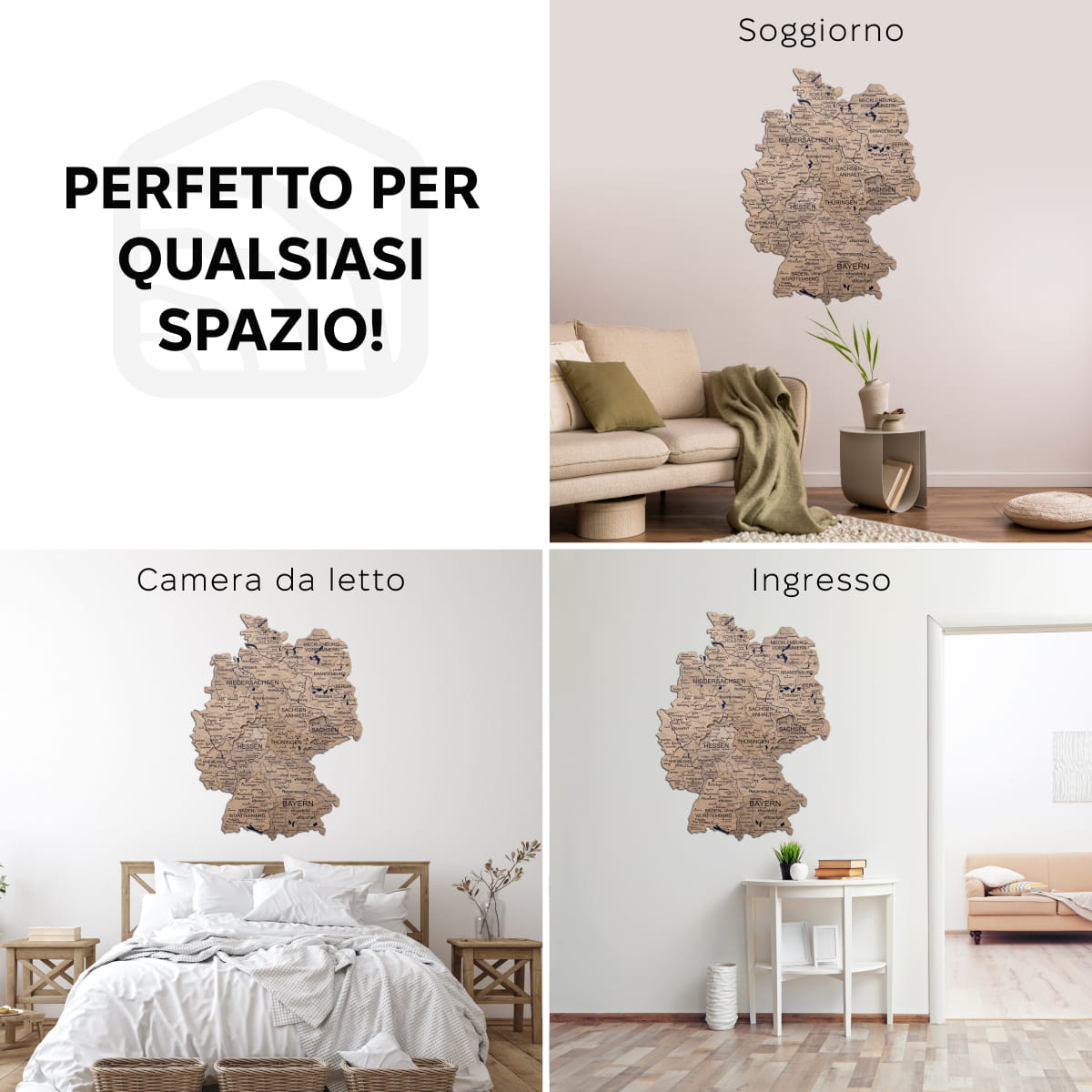 Mappa della Germania in legno Terra