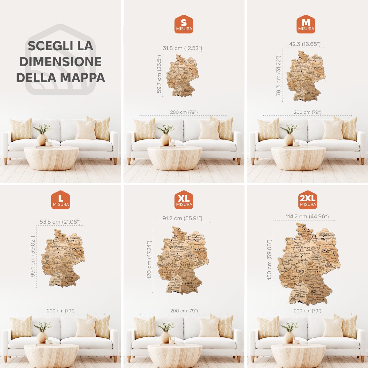 Mappa della Germania in legno Gold